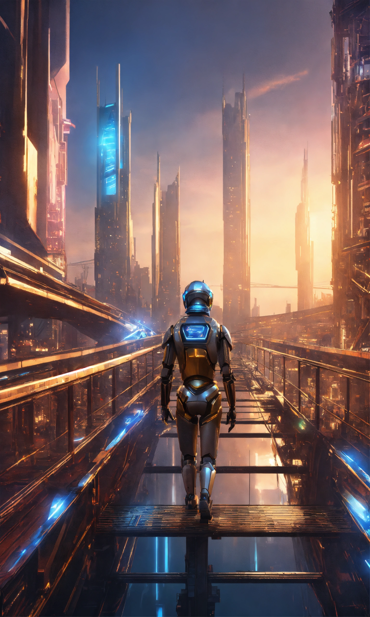 Lexica - A person on top of a bridge, inside a futuristic city that it ...