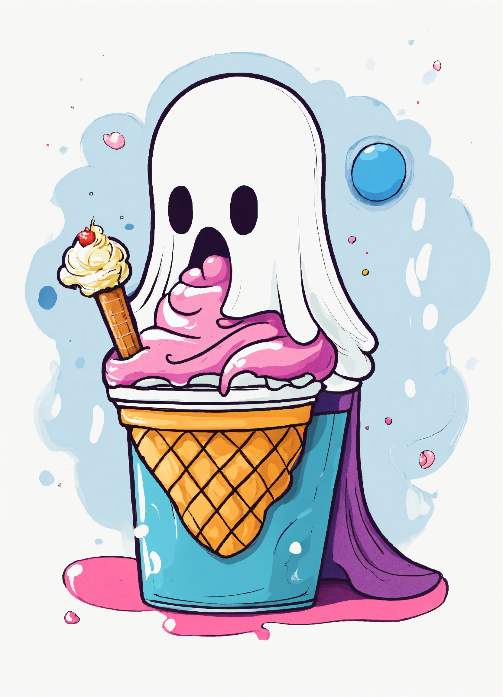 Lexica - Simple ghost eating ice cream doodle png white background
