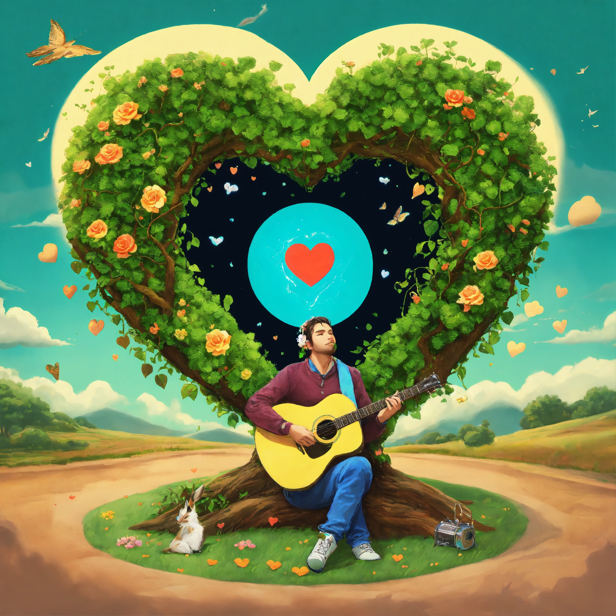 Lexica - Musician playing a guitar with a heart shaped hole. There are ...