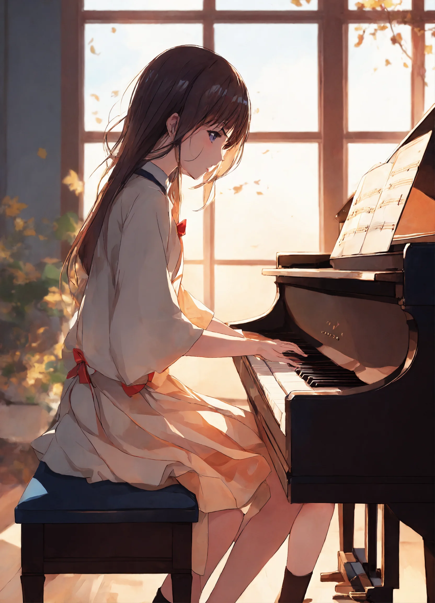 Lexica - Anime girl playing piano. Minimalist anime style