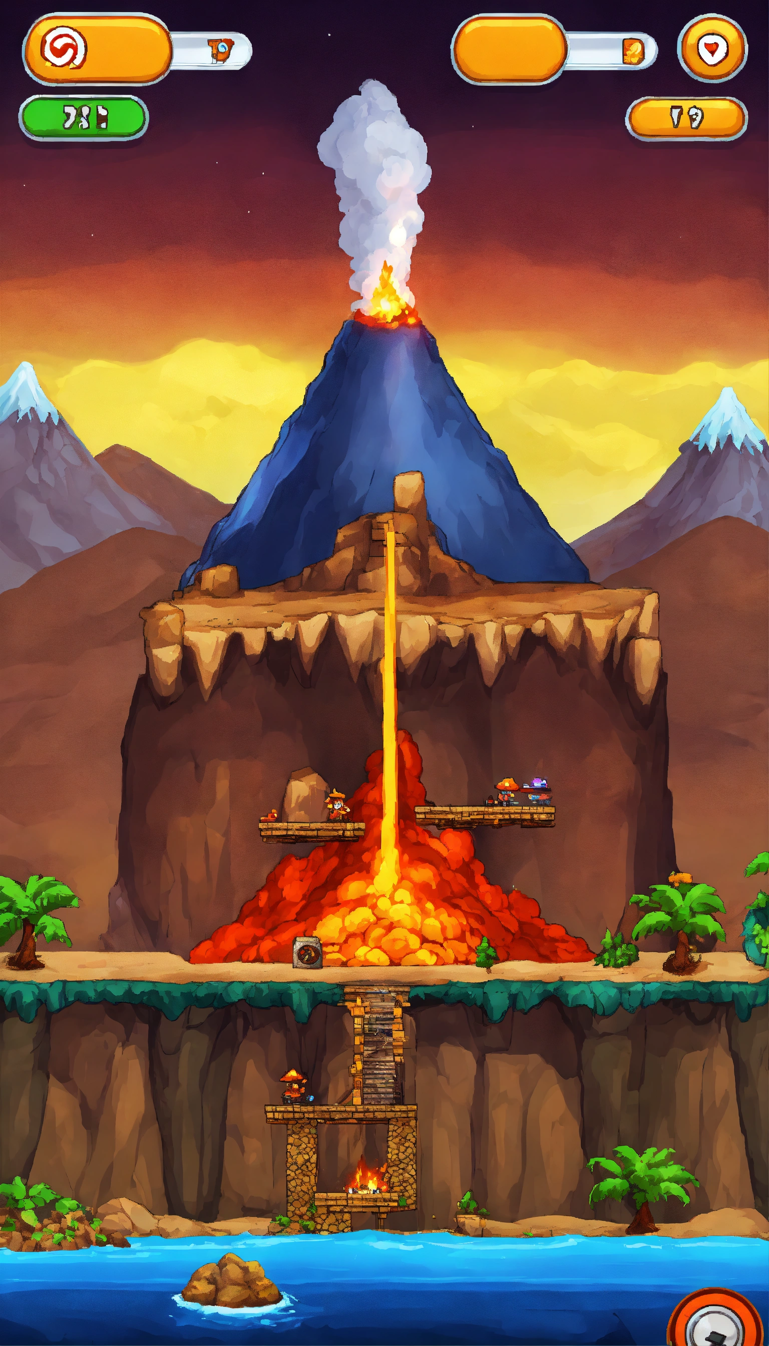 Lexica - Side-scrolling mobile platform game volcano with main platform
