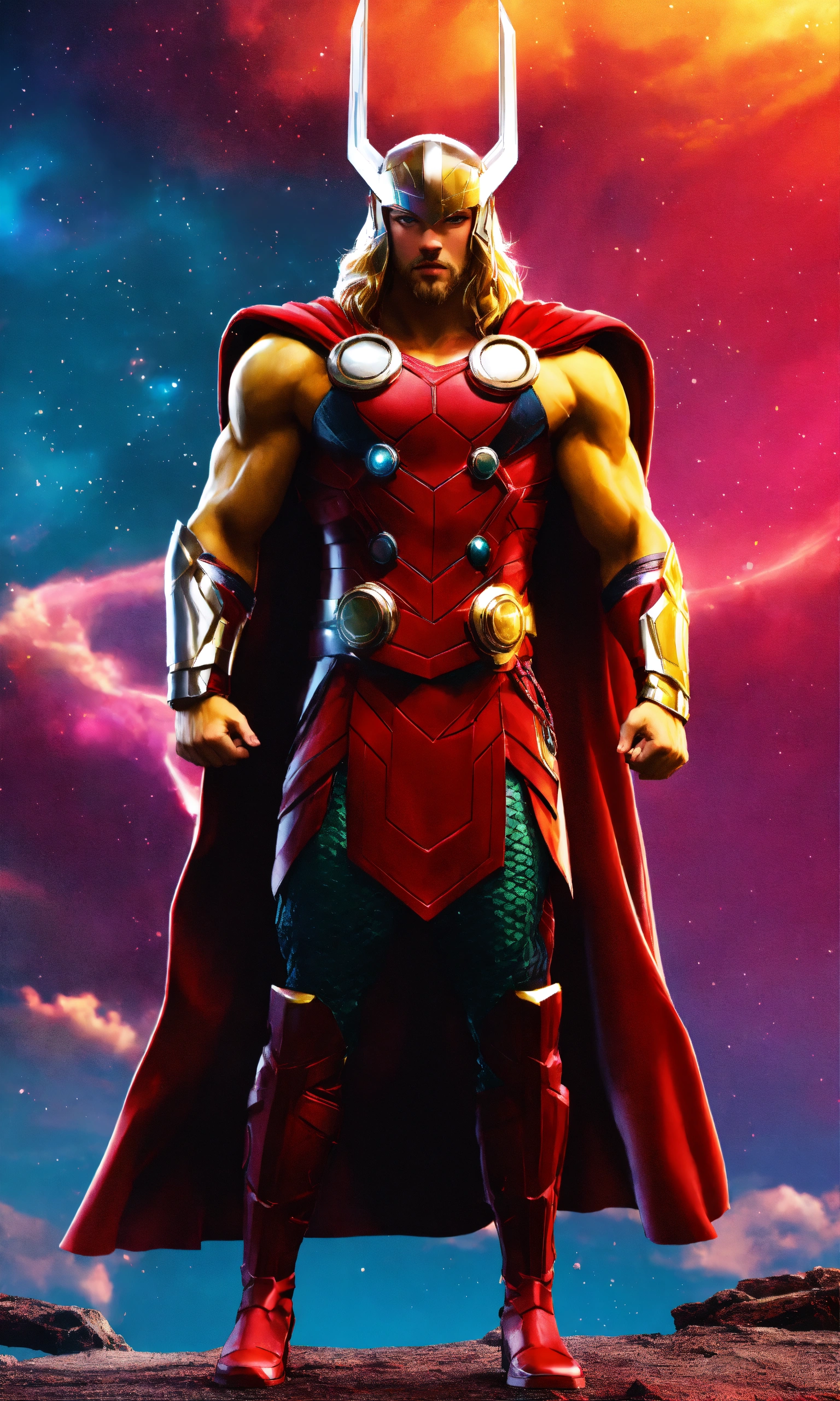 Lexica - Thor as The vision full-body, colorful background, 2d render ...