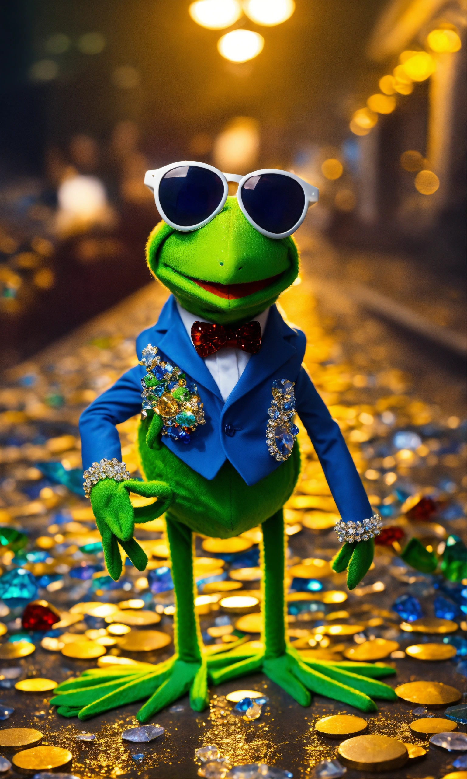 Lexica - Super rich happy Kermit the Frog. luxury, blue crystals, greg ...