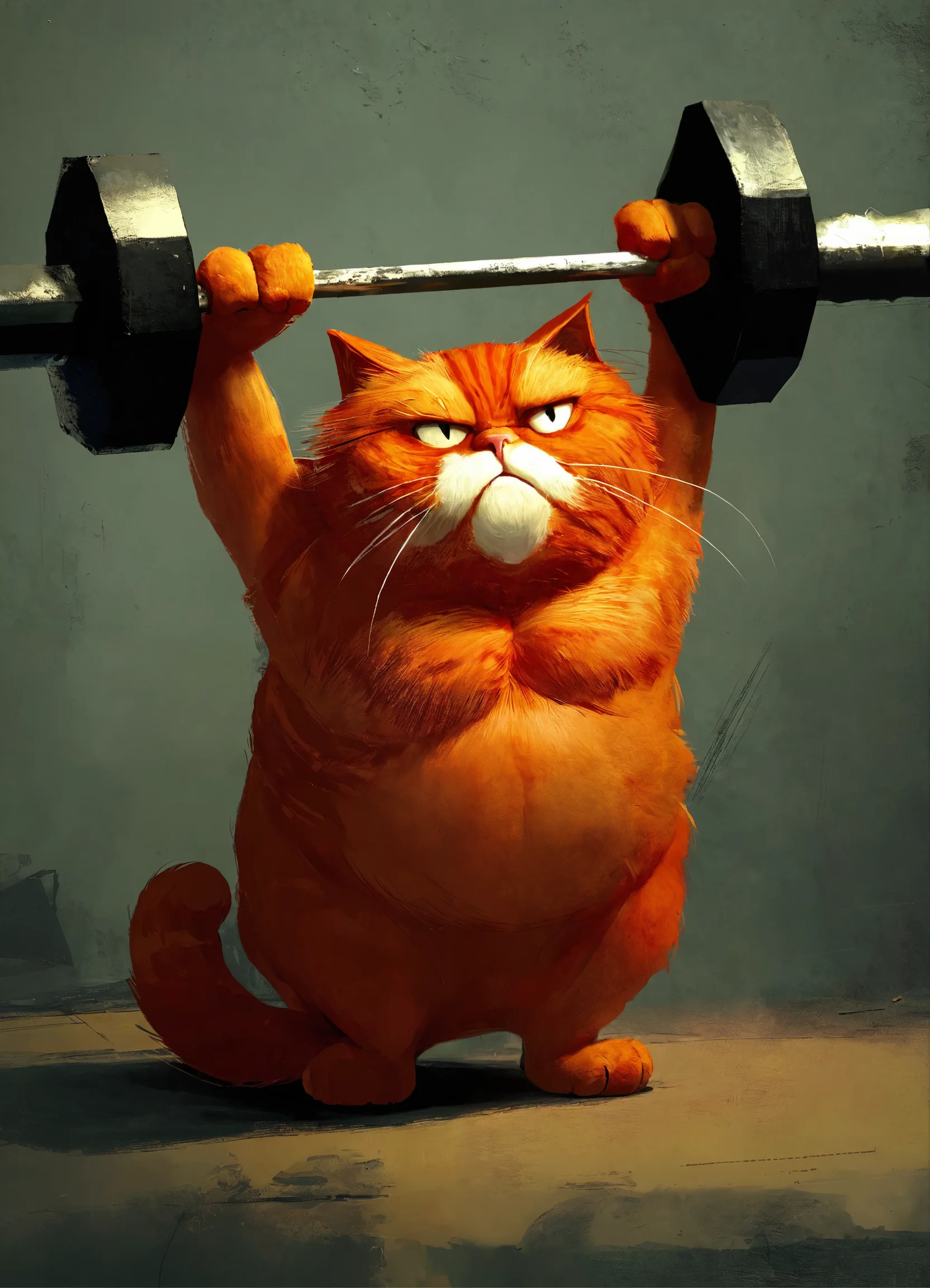 Lexica - Sad fat red cat Raises a barbell