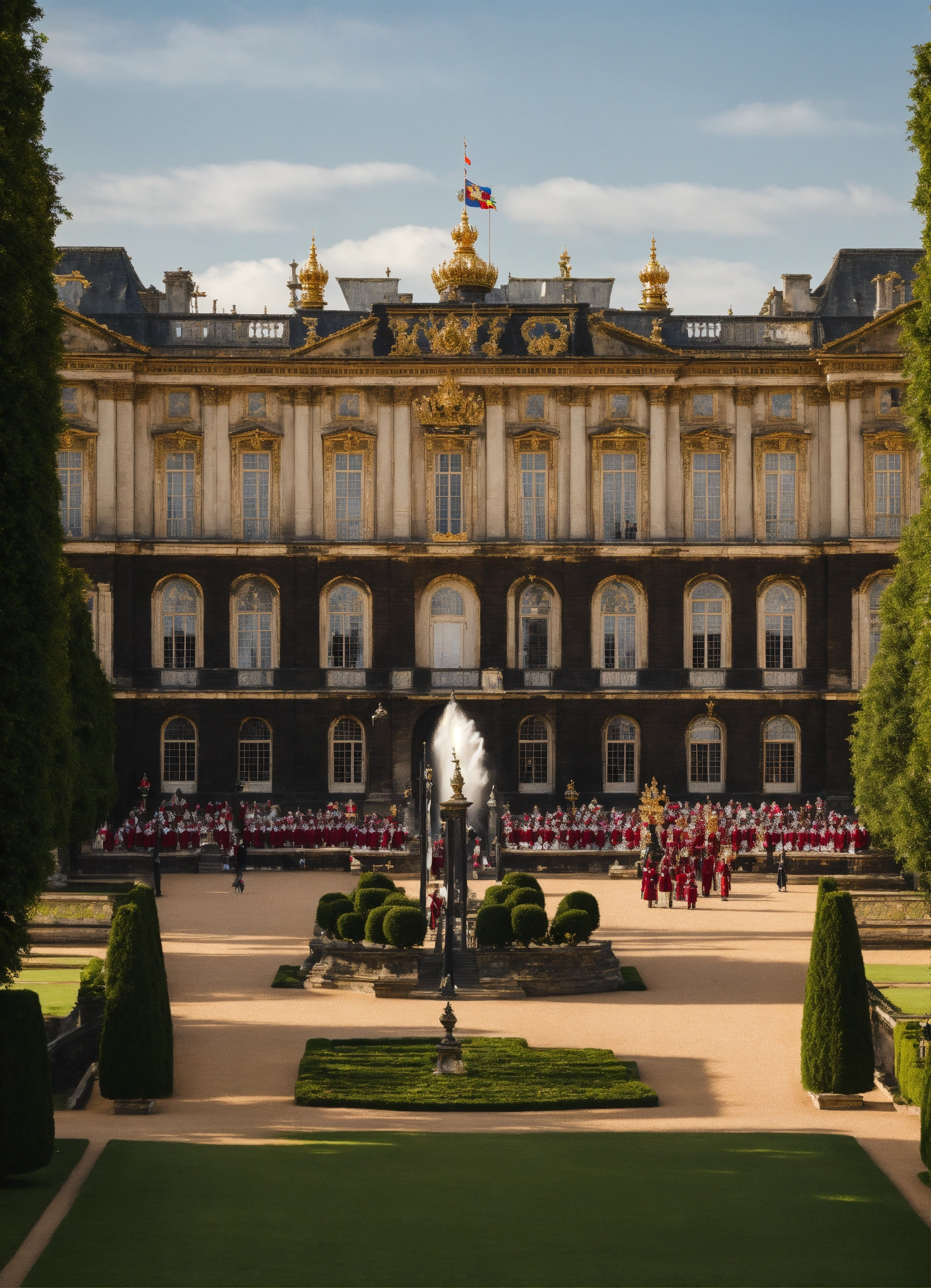 Lexica - A royal palace with a black royal family outside