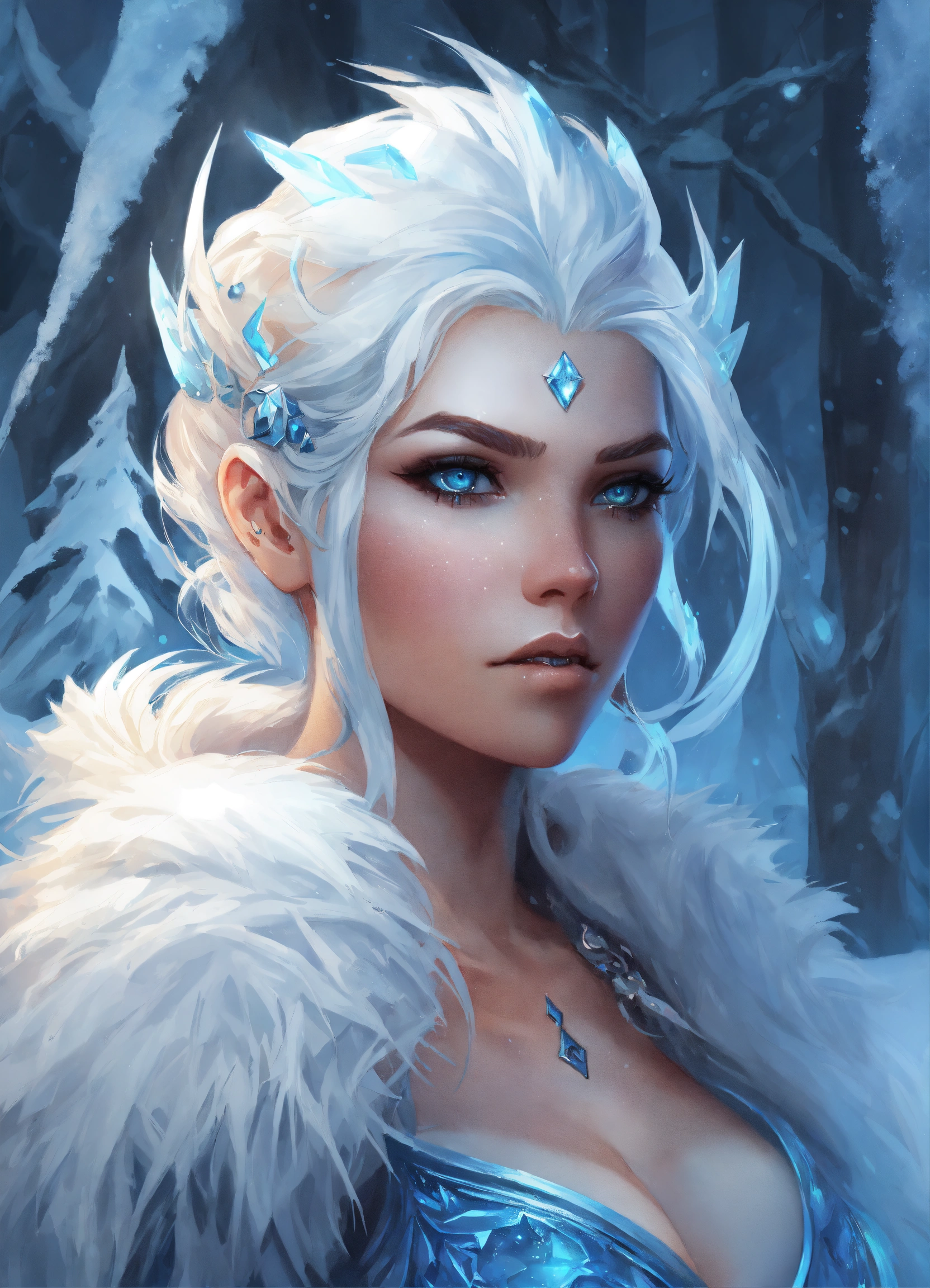 Lexica - Fantastical illustration, ice genasi, young woman, blue skin ...