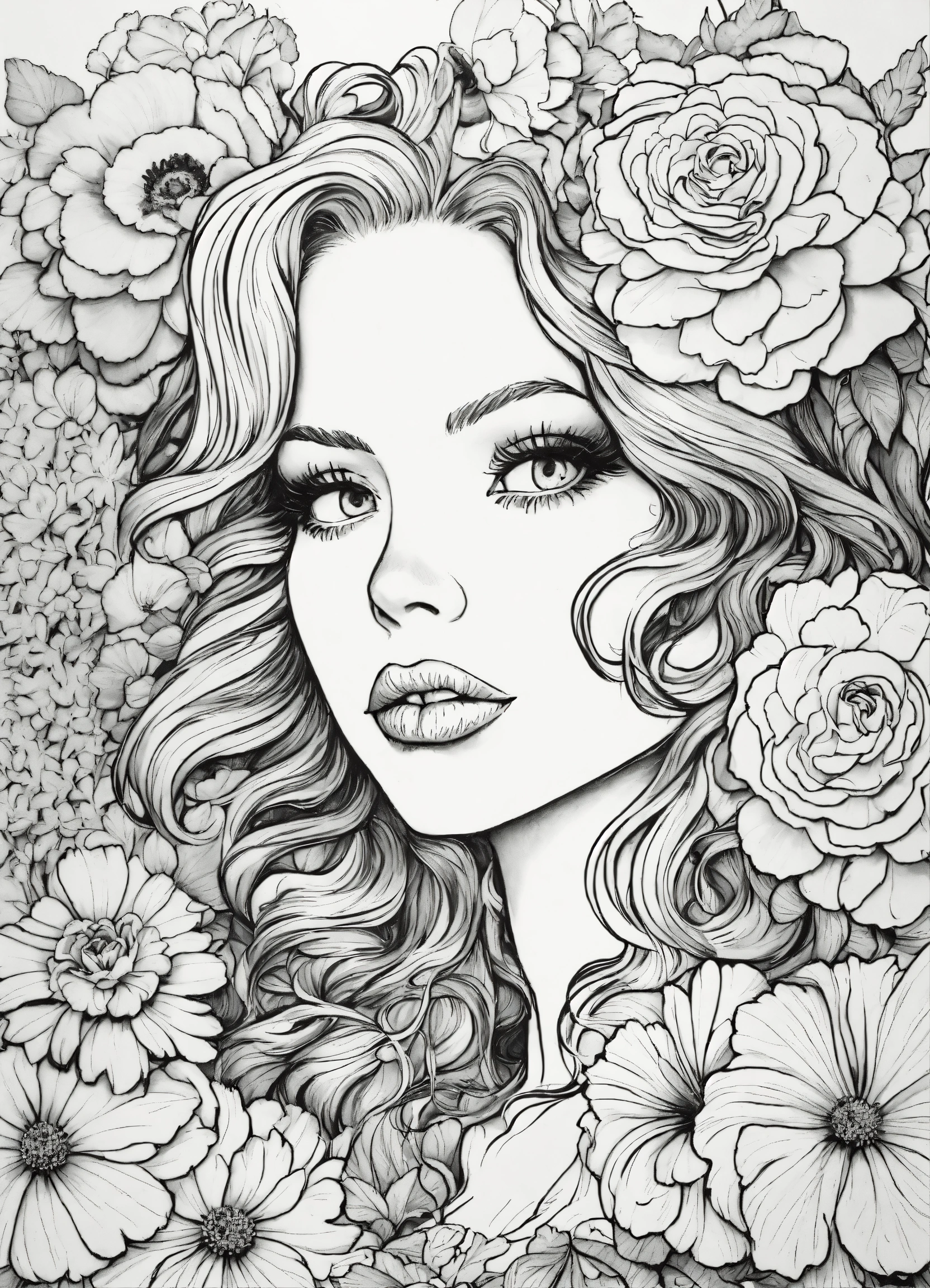 Lexica - Faces and flowers, Ed Roth, black and white, coloring book ...