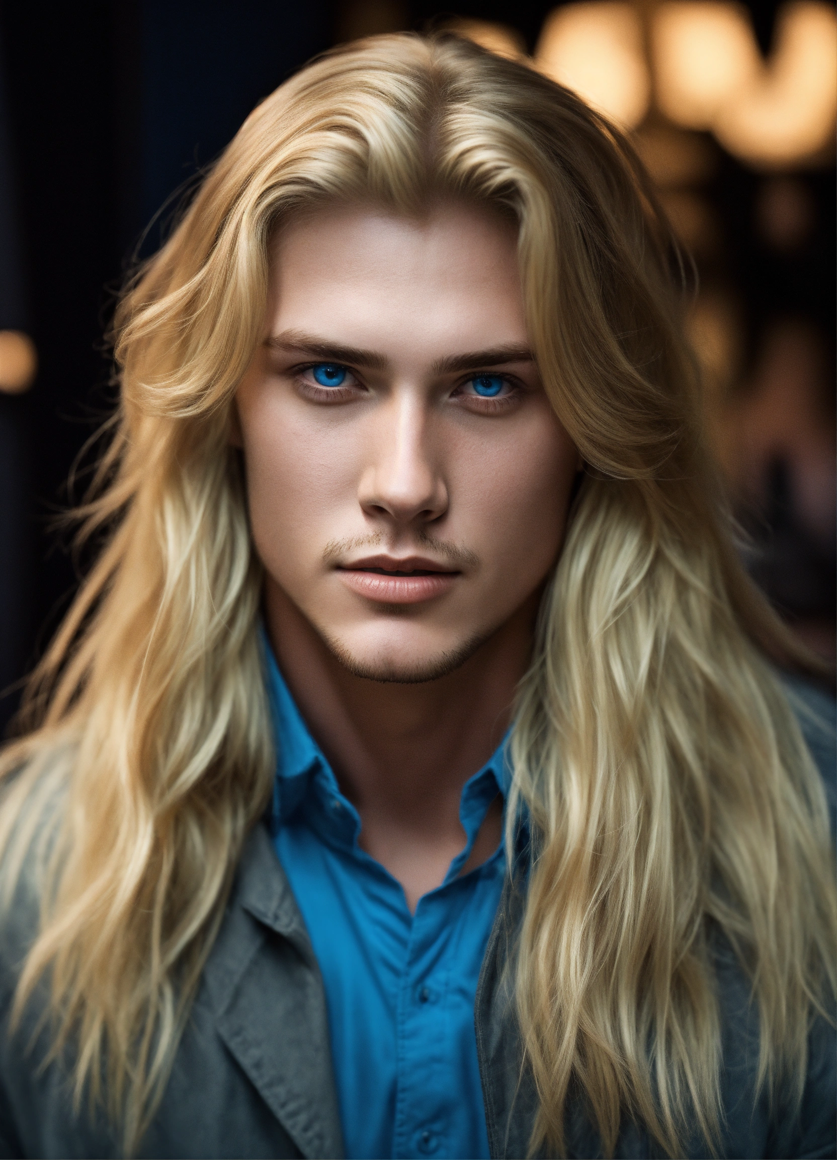 Lexica - Generate a man with blonde long hair and blue eyes