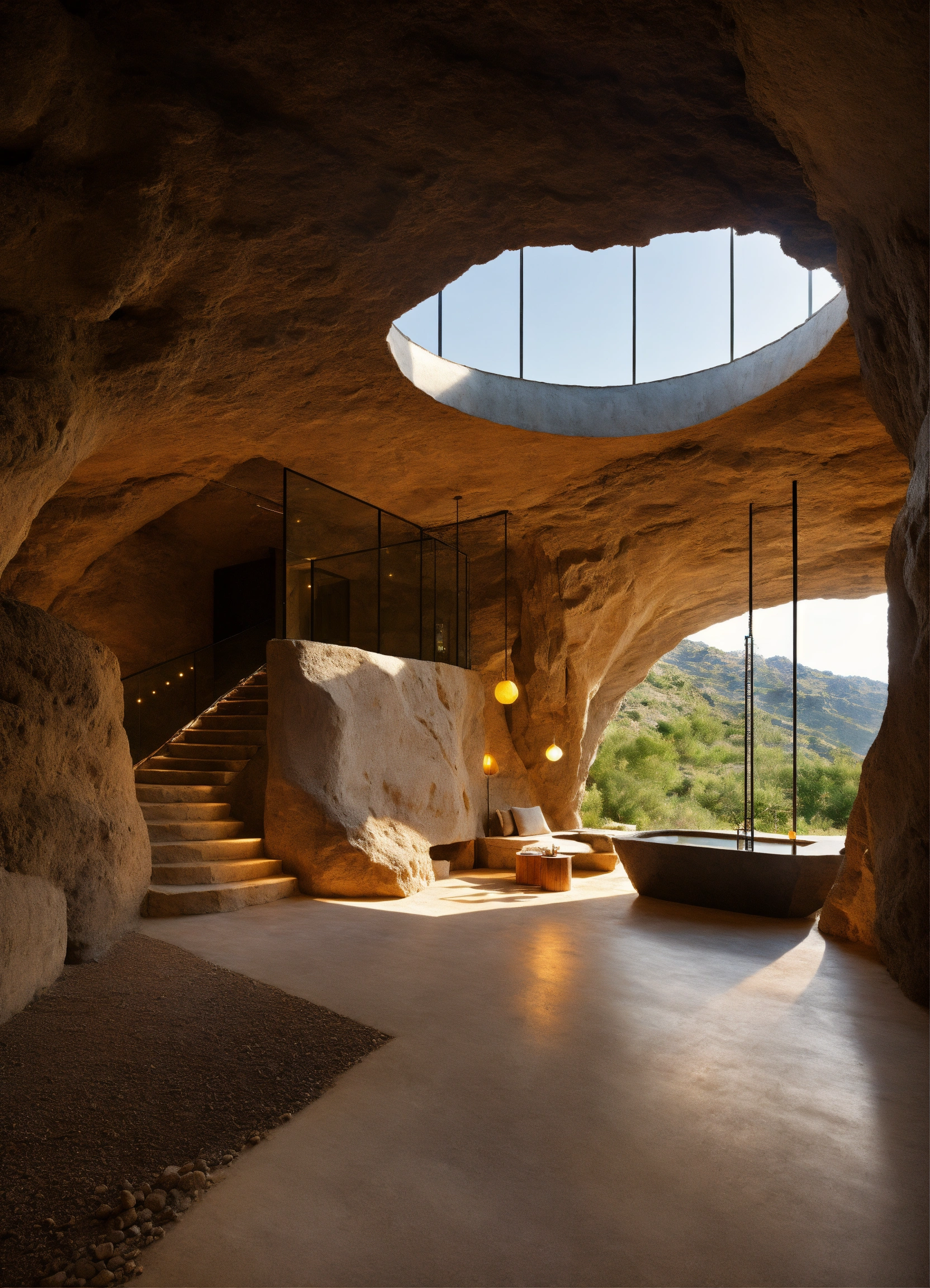 Lexica - House in a cave, modern interior