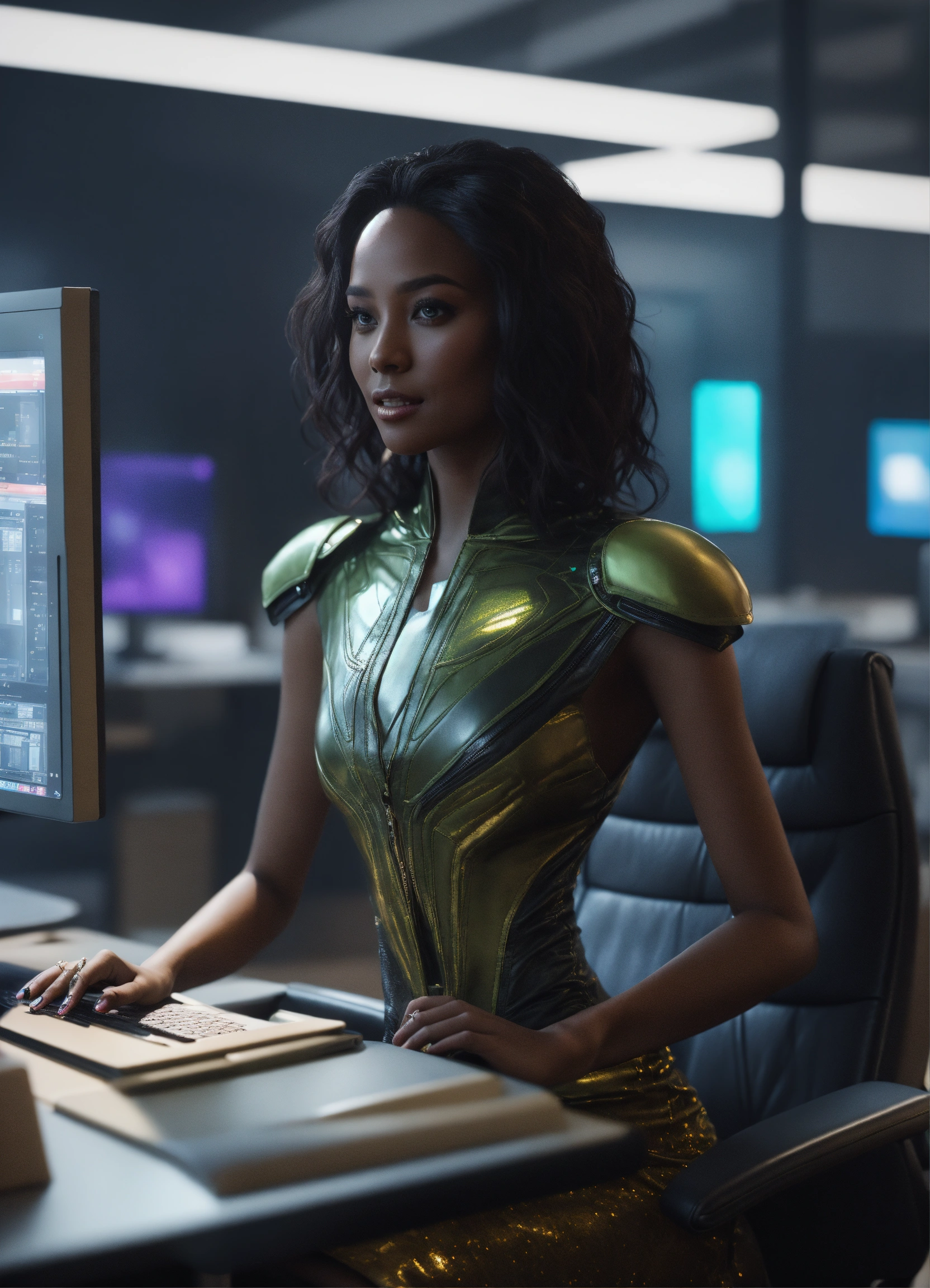 Lexica - Alien female, 30 years old, dark skin, and long dark hair ...