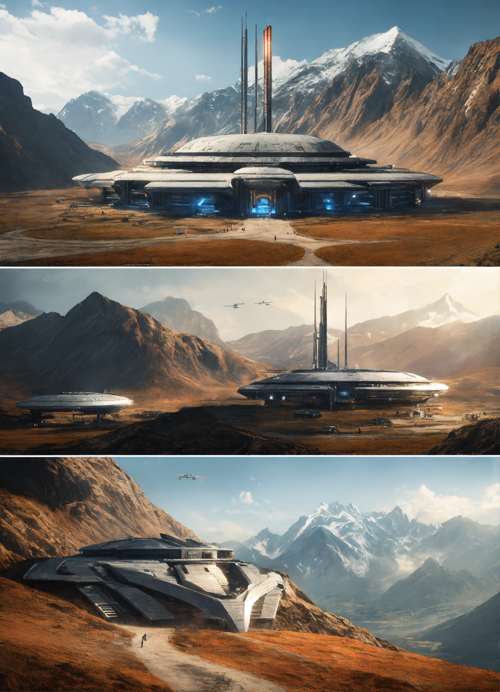 Lexica - Large sci fi military base, mountains,