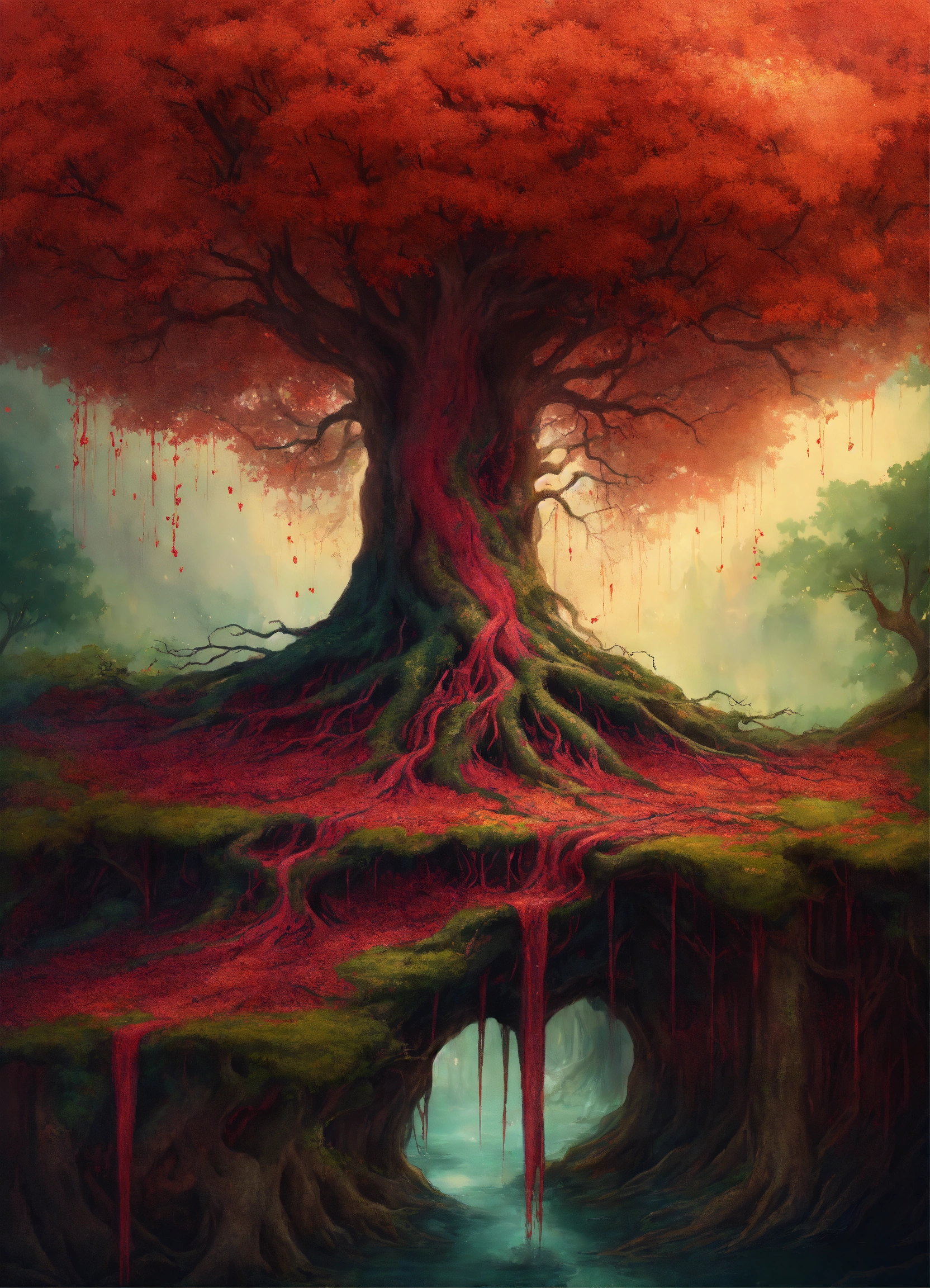 Lexica - Bleeding roots of a tree, intricate art, fantasy style