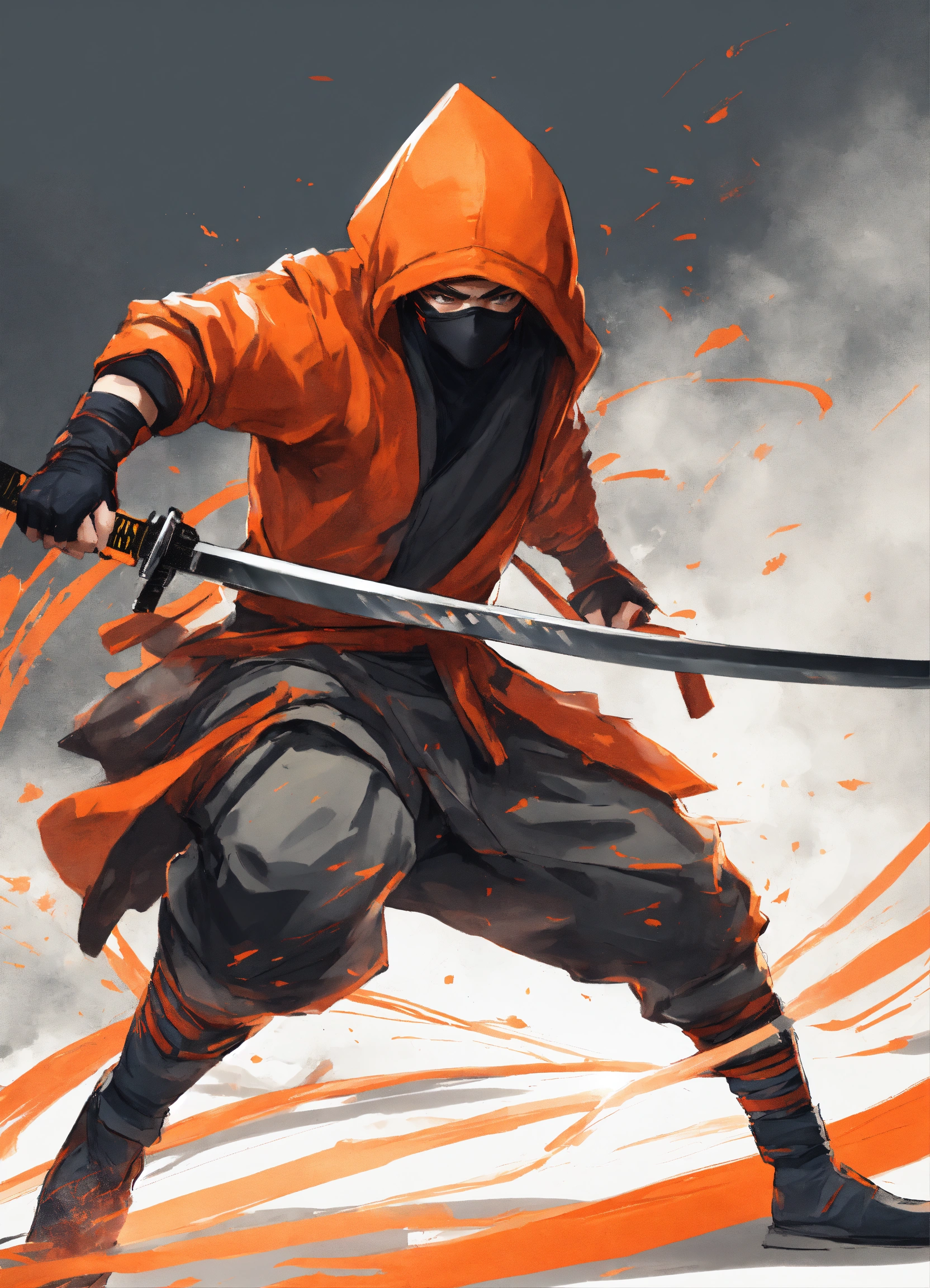 Lexica - A male ninja wearing an orange hoodie and mask with grey as a ...