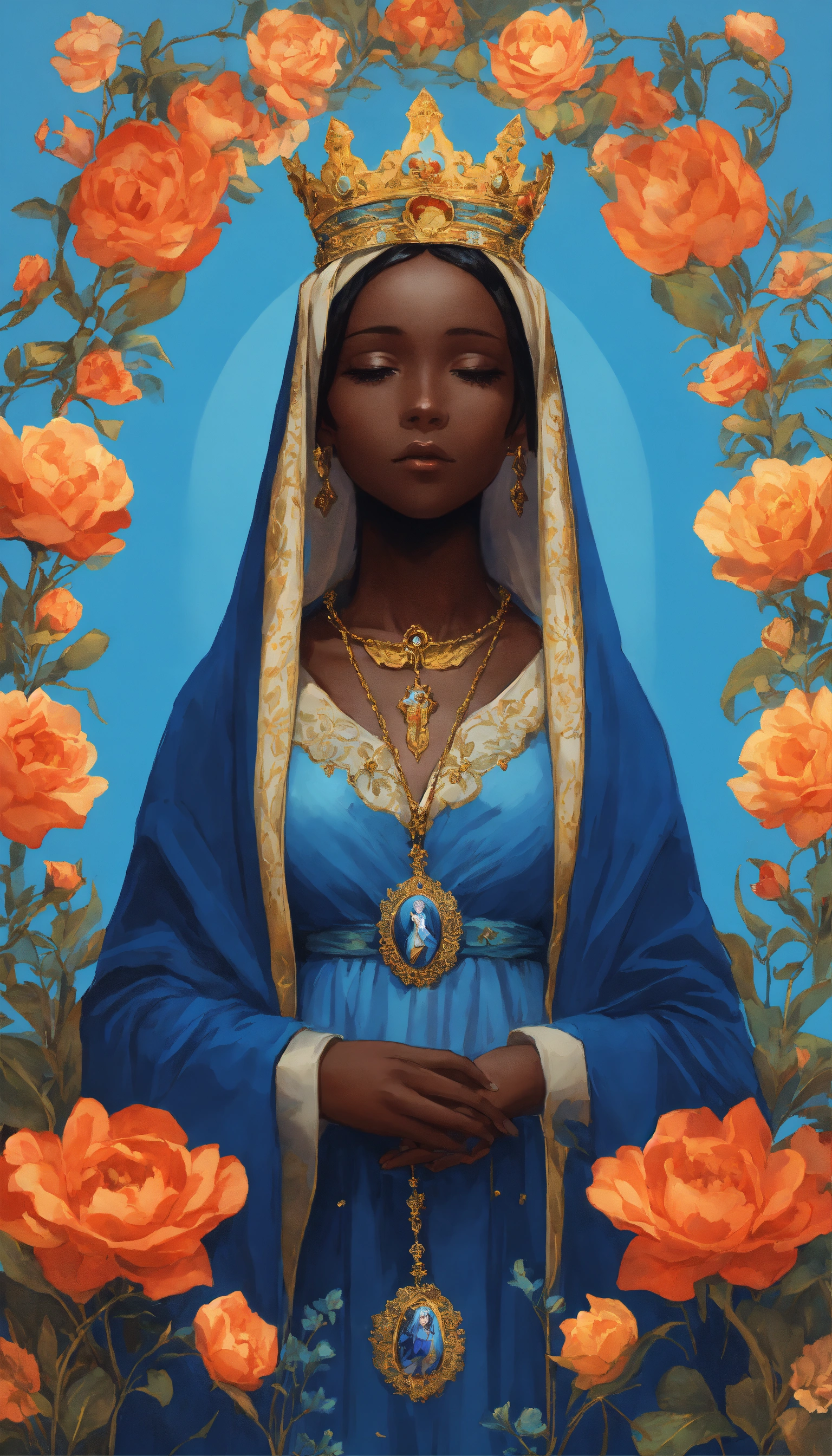 Lexica - Ilustration, Virgin mary with black skin, accessory crown ...