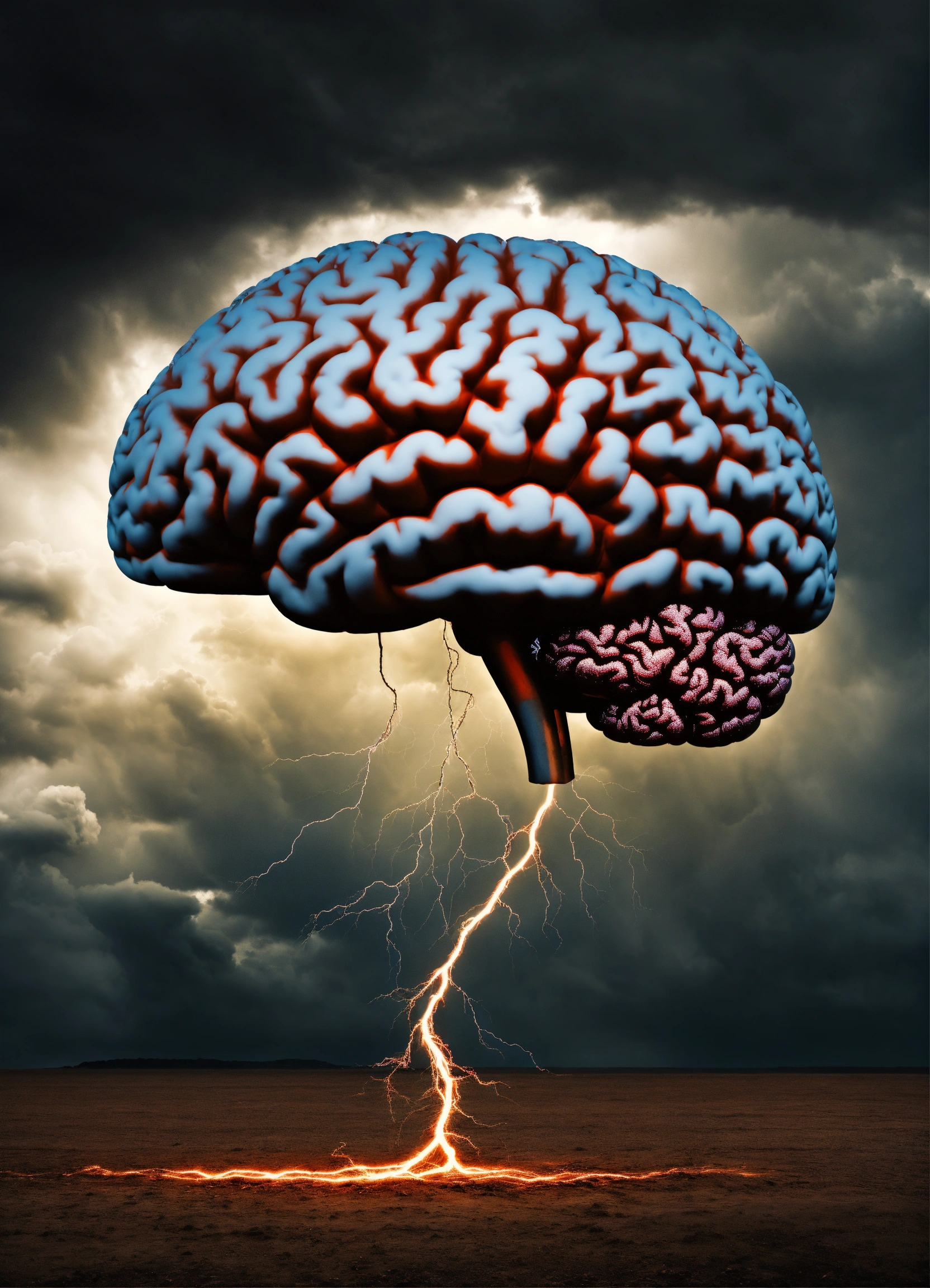 Lexica - An image of a brain with dark storm clouds forming inside