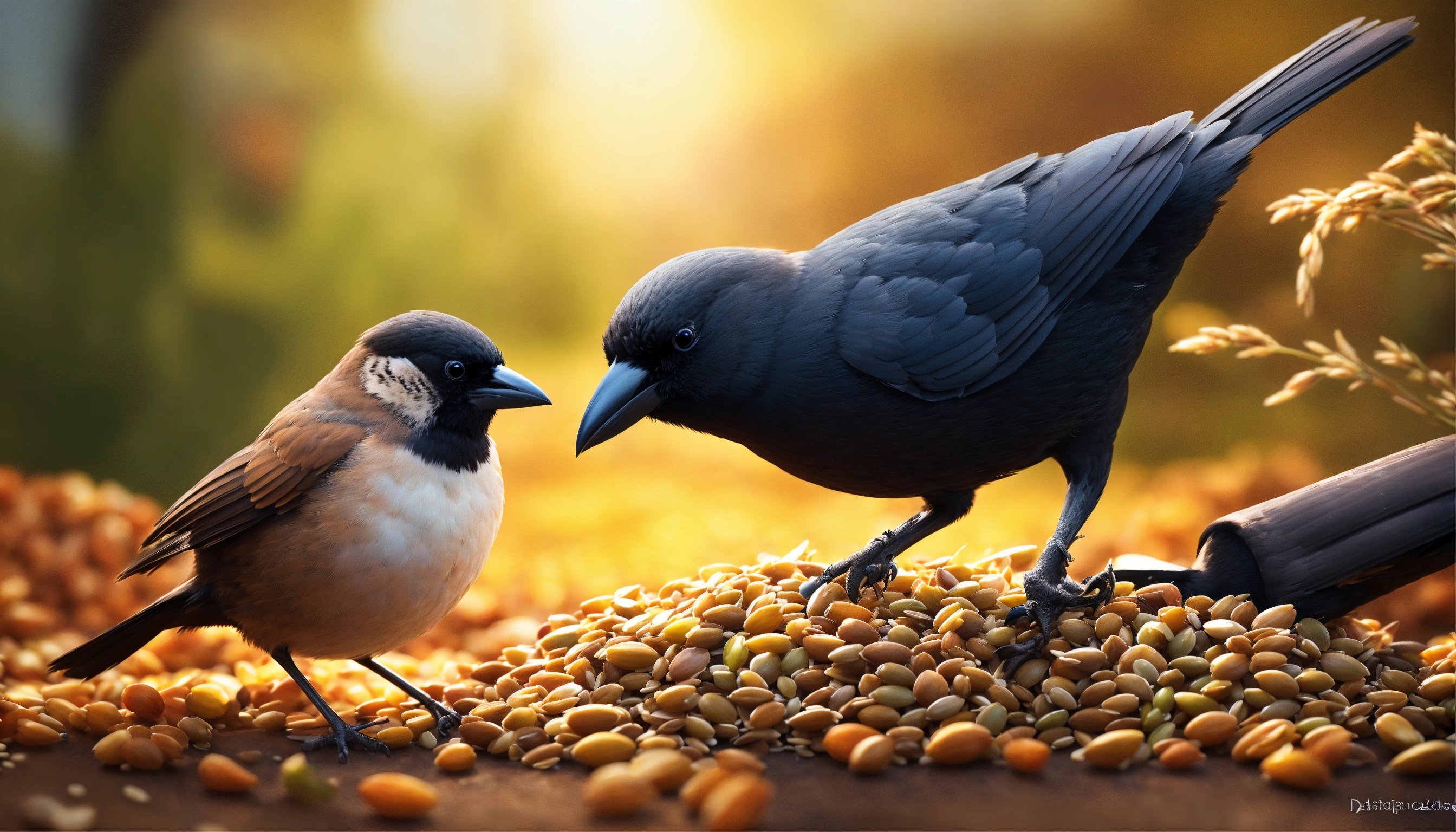 Lexica - "Illustrate the sparrow and the crow collecting grains ...