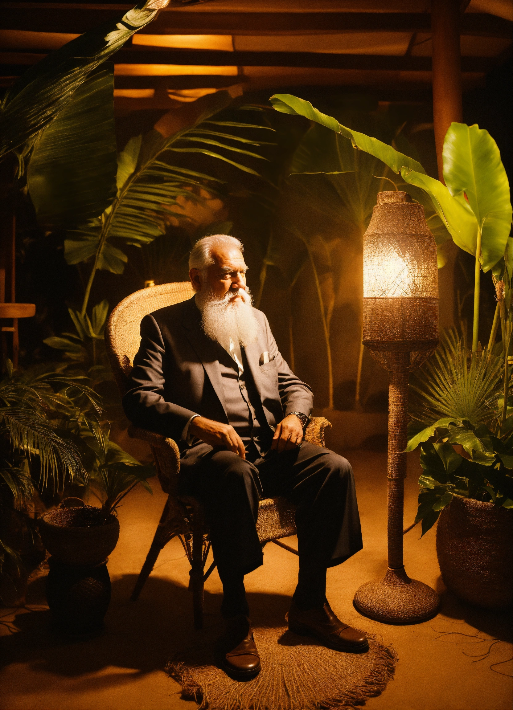 Lexica - A wise man with white beard and in a tropical setting with a ...