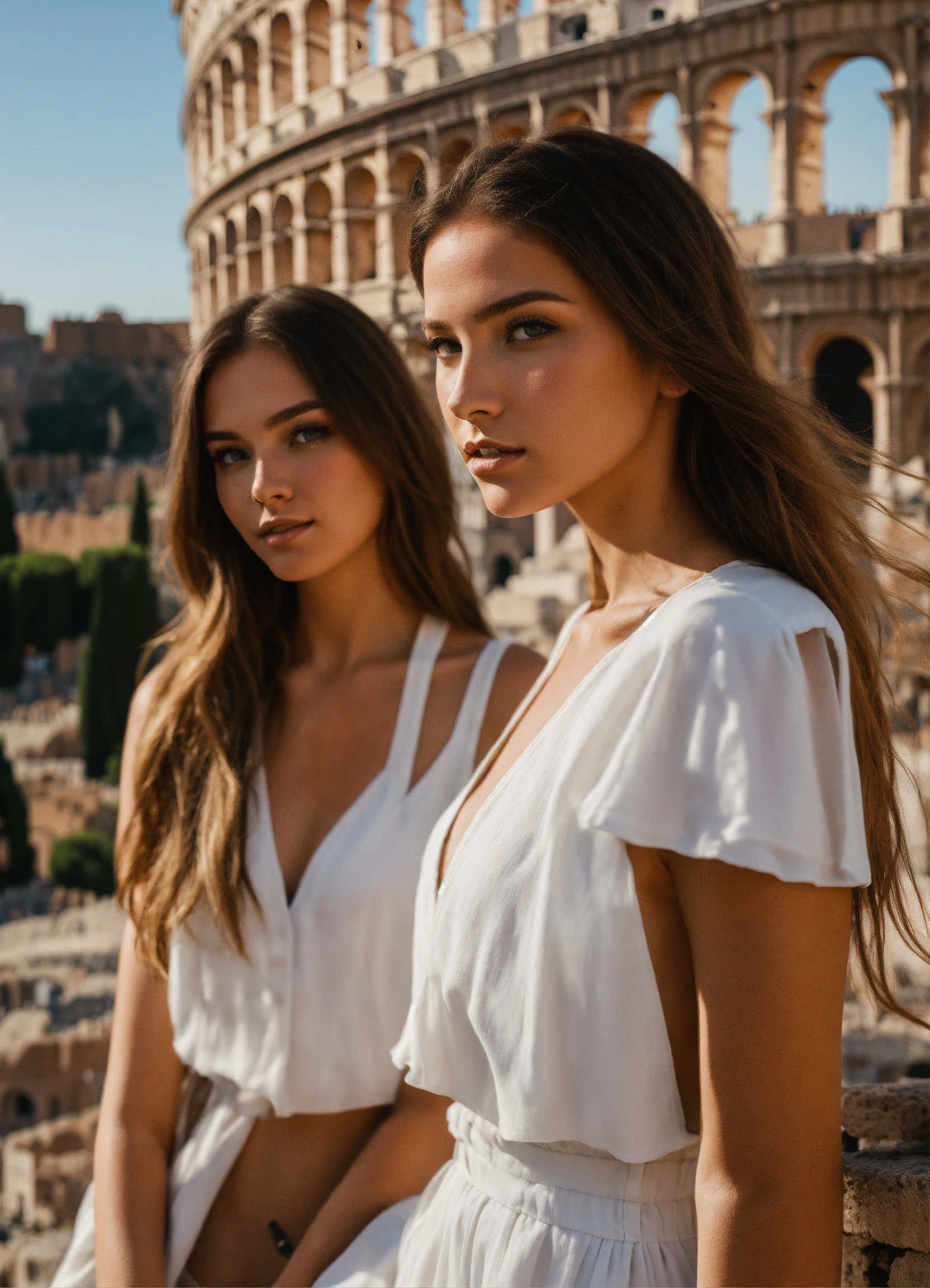 Lexica Photo Of Skyline Of Rome At Day With Two Female Models And The Colosseum Looking Into 3576