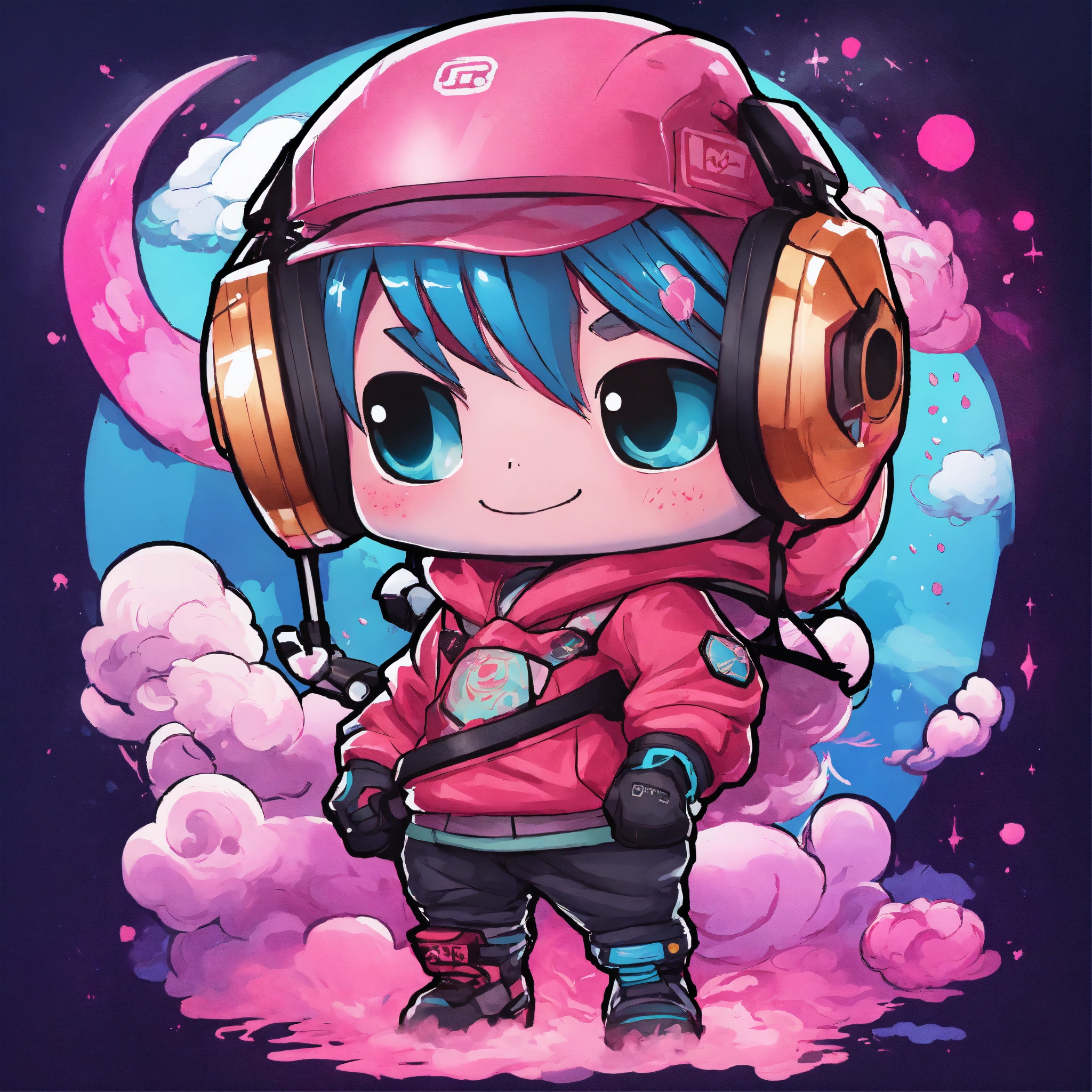 Lexica - There is a chibi gamer on a cotton candy bright neon ...