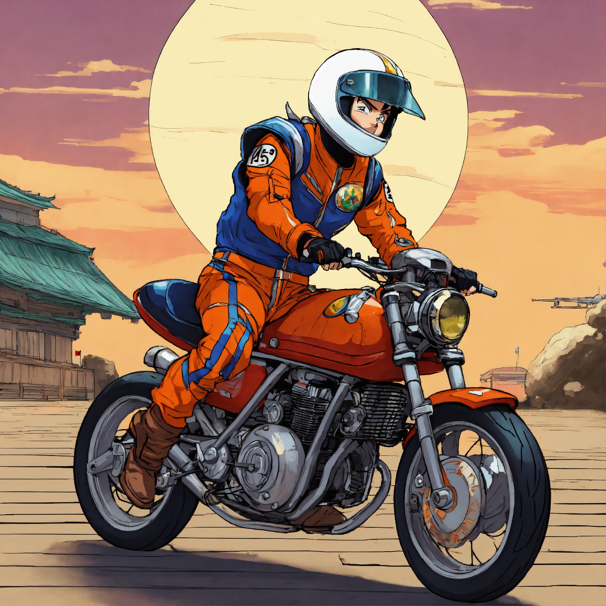 Lexica - Old anime style Motorcycle racer in DRAGON BALL style