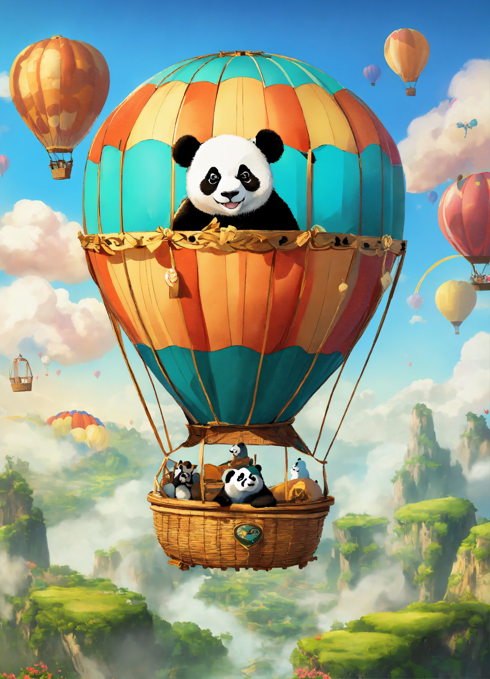 Lexica - Rise above the clouds with pandas in a whimsical hot air ...