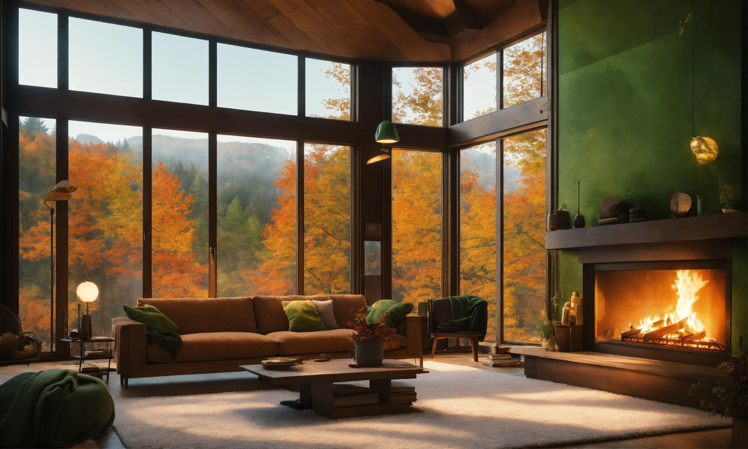 Lexica - Anime nordic forrest house minimalistic living room with ...
