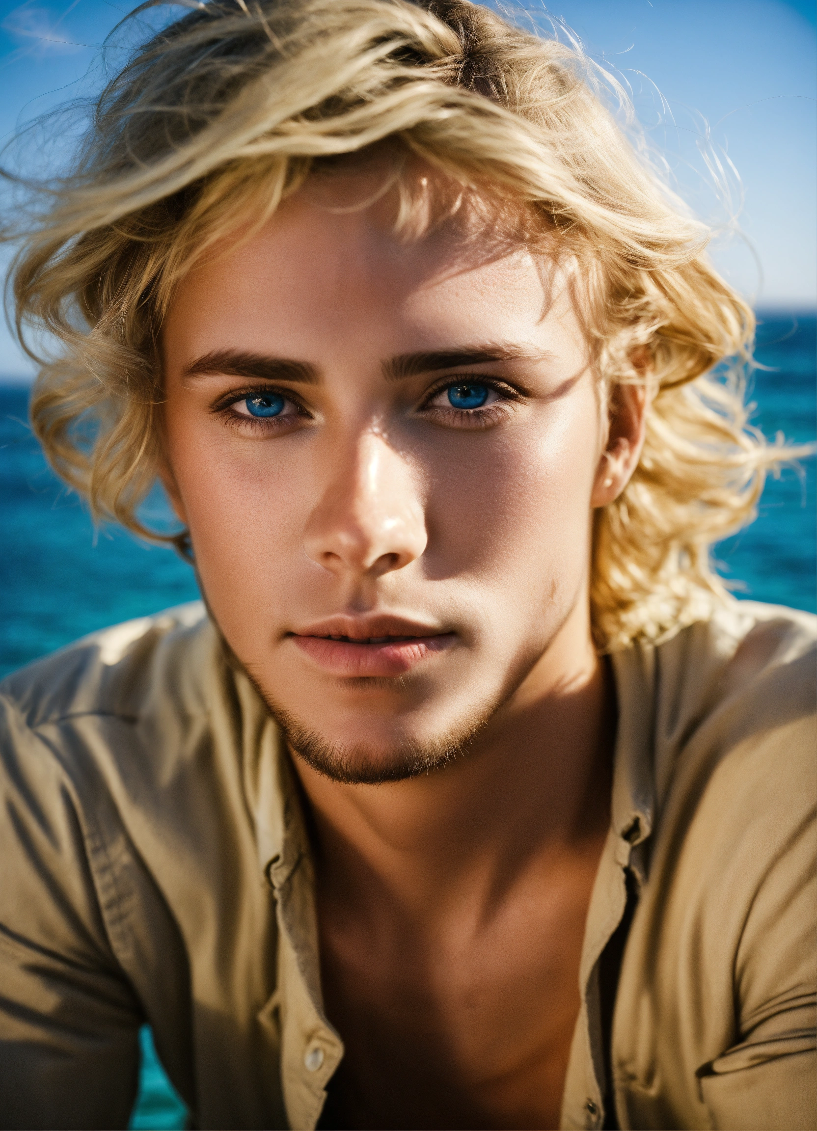 Lexica - Blues eyes with man European sea sun blond