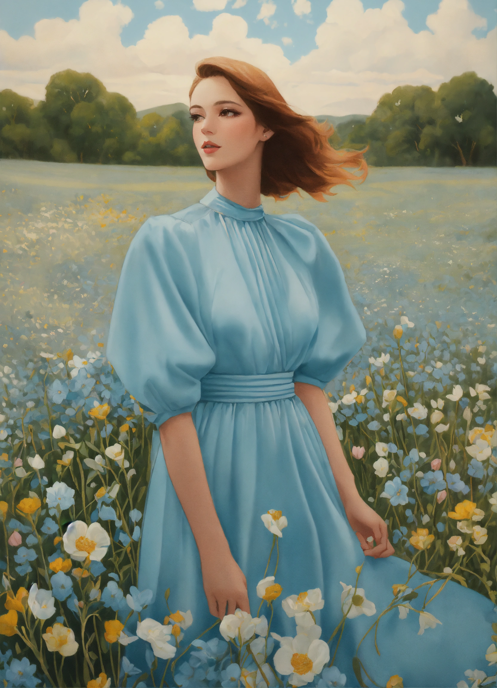 Lexica - Portrait of a stunning woman wearing a light blue dresse in a ...
