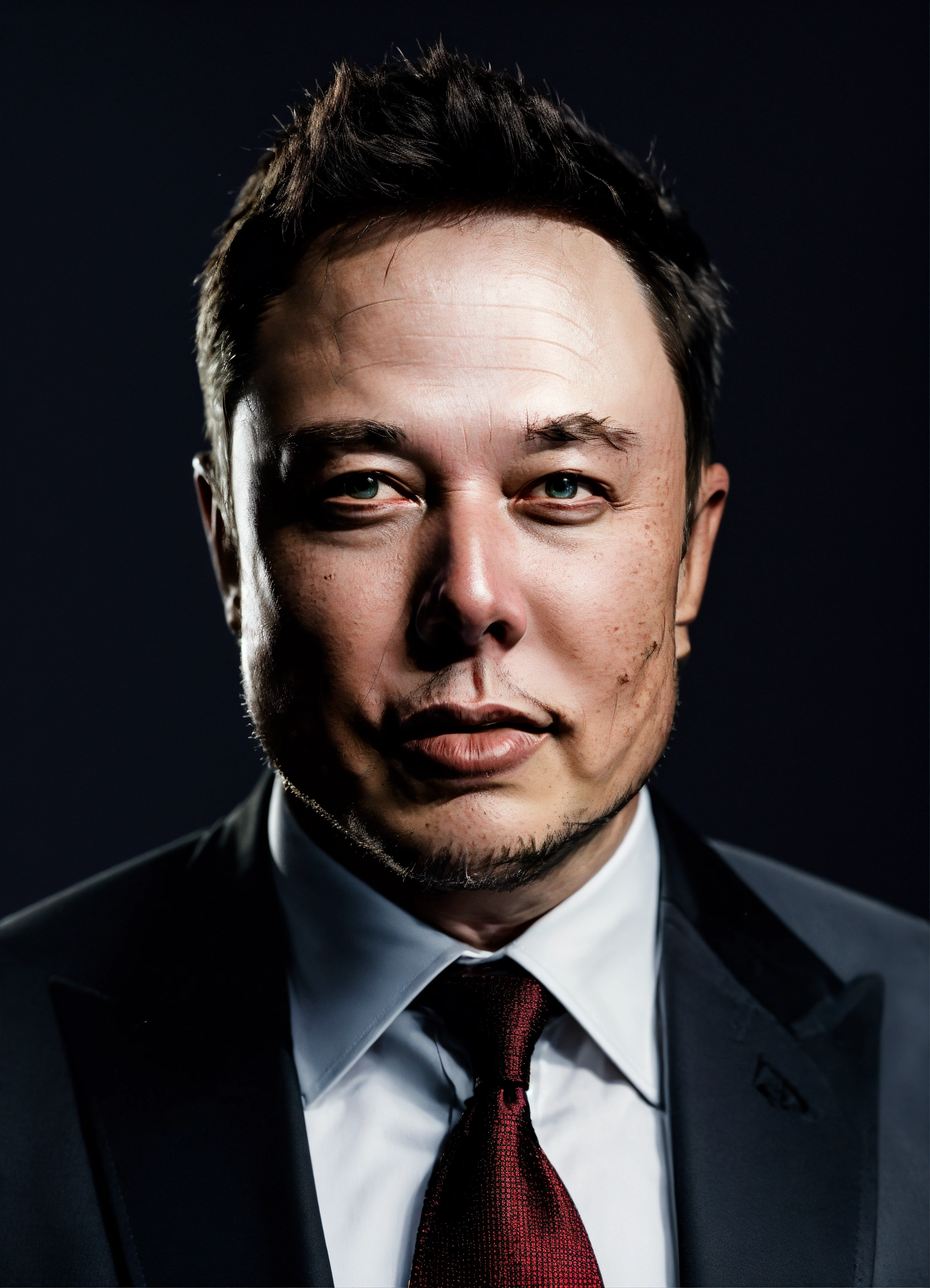 Lexica - Elon Musk, black background, evil.