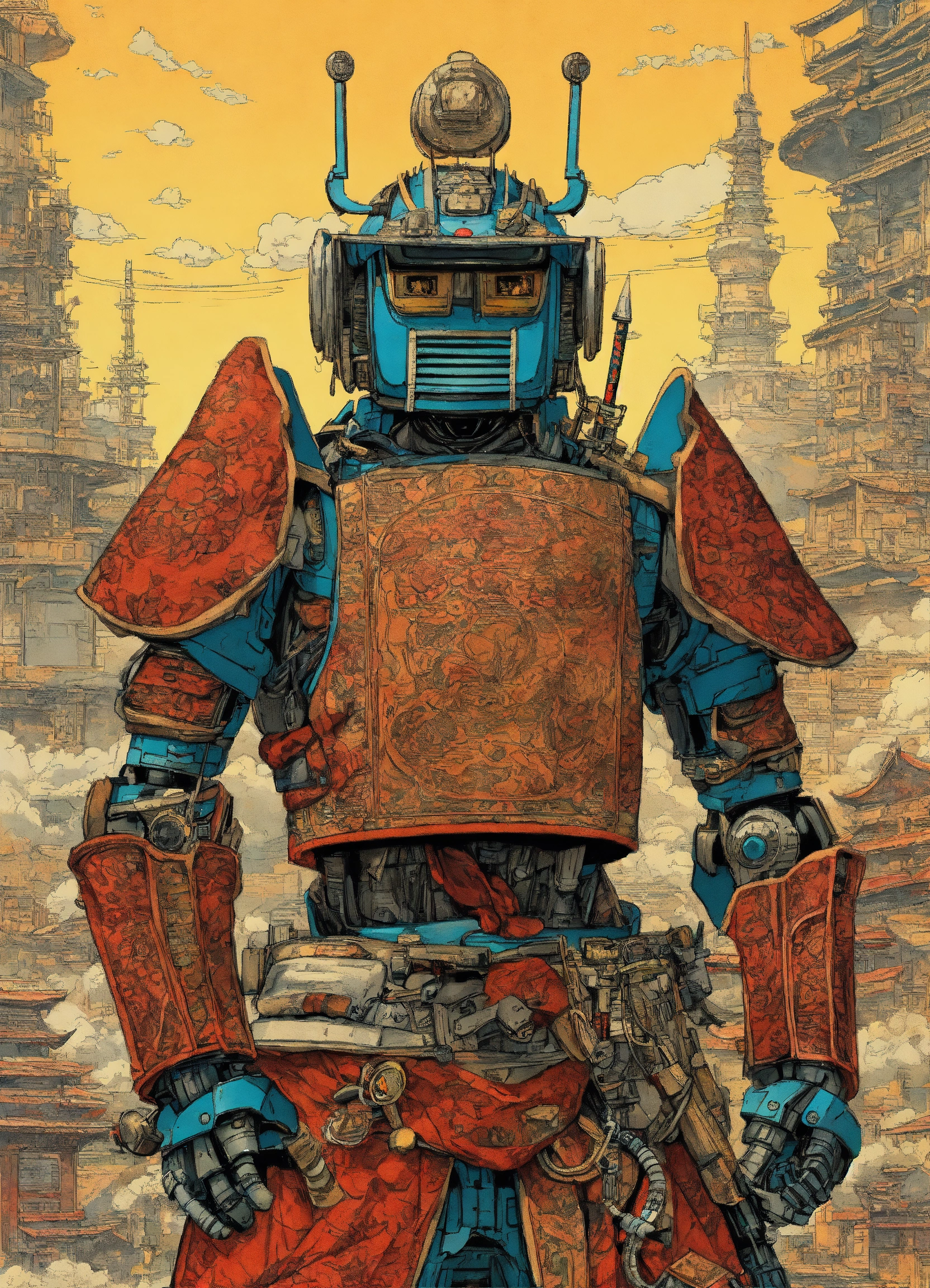 Lexica - Detailed pen and ink illustration of a samurai robot cyborg ...