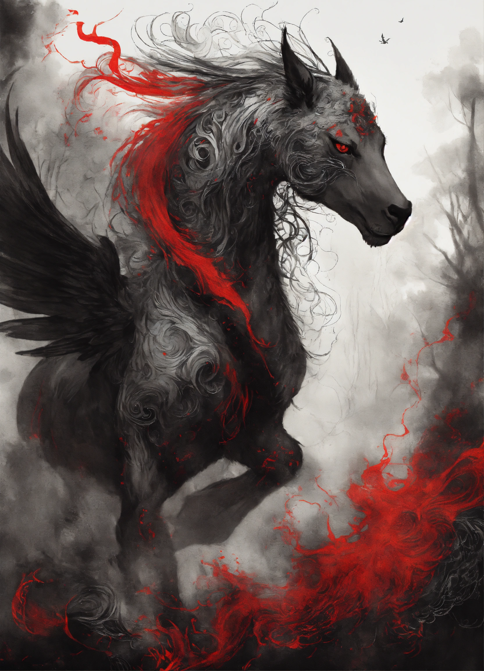 Lexica - INK DRAWING MYSTICAL creatures IN BLACK AND WHITE with hints ...