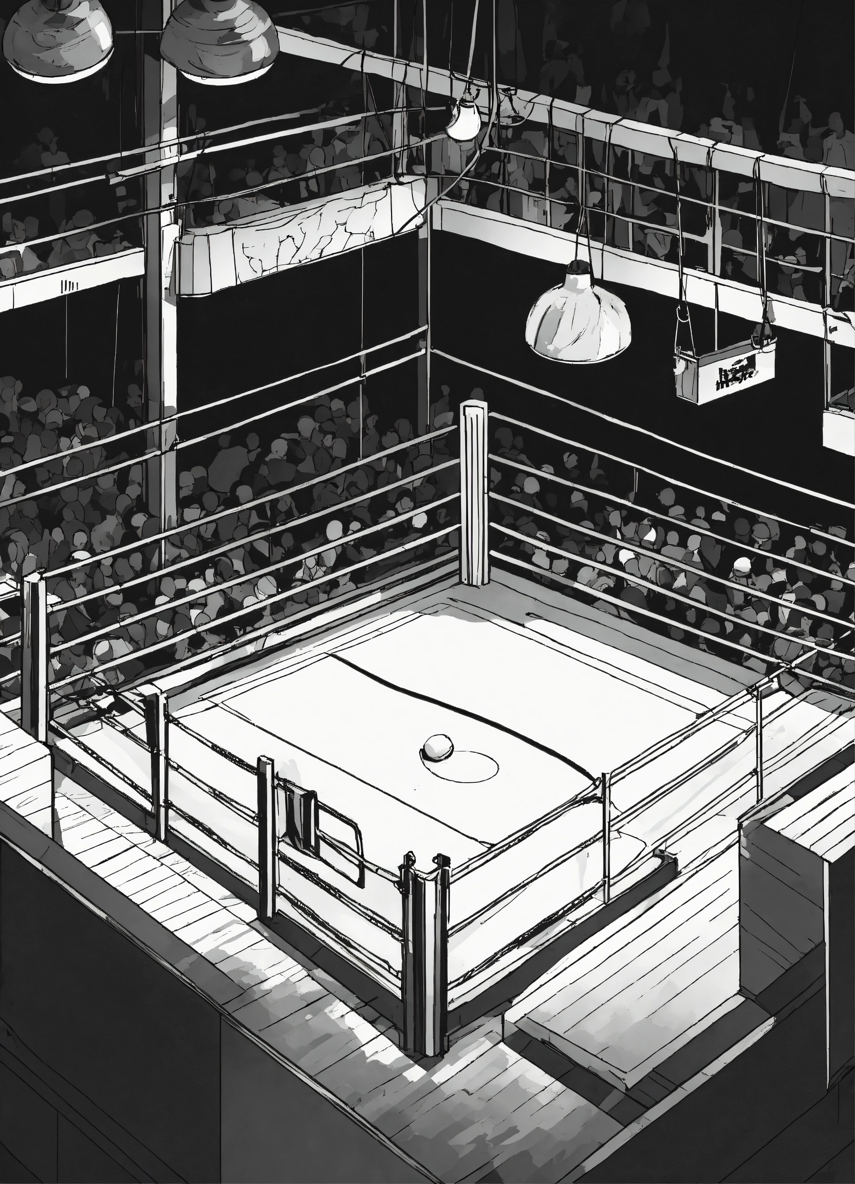 Lexica - A black and white illustration of inside boxing corner