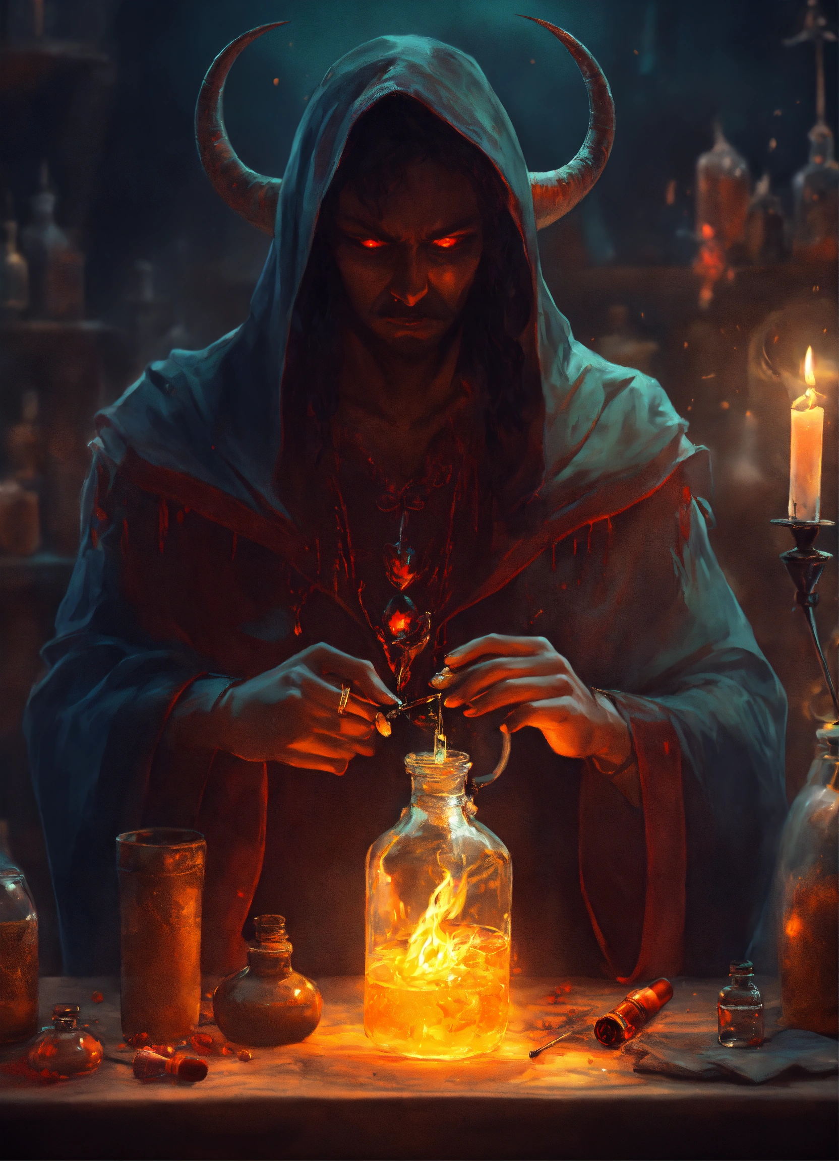 Lexica - A demon sorcerer making healing potions. Evil vibes. Creepy ...