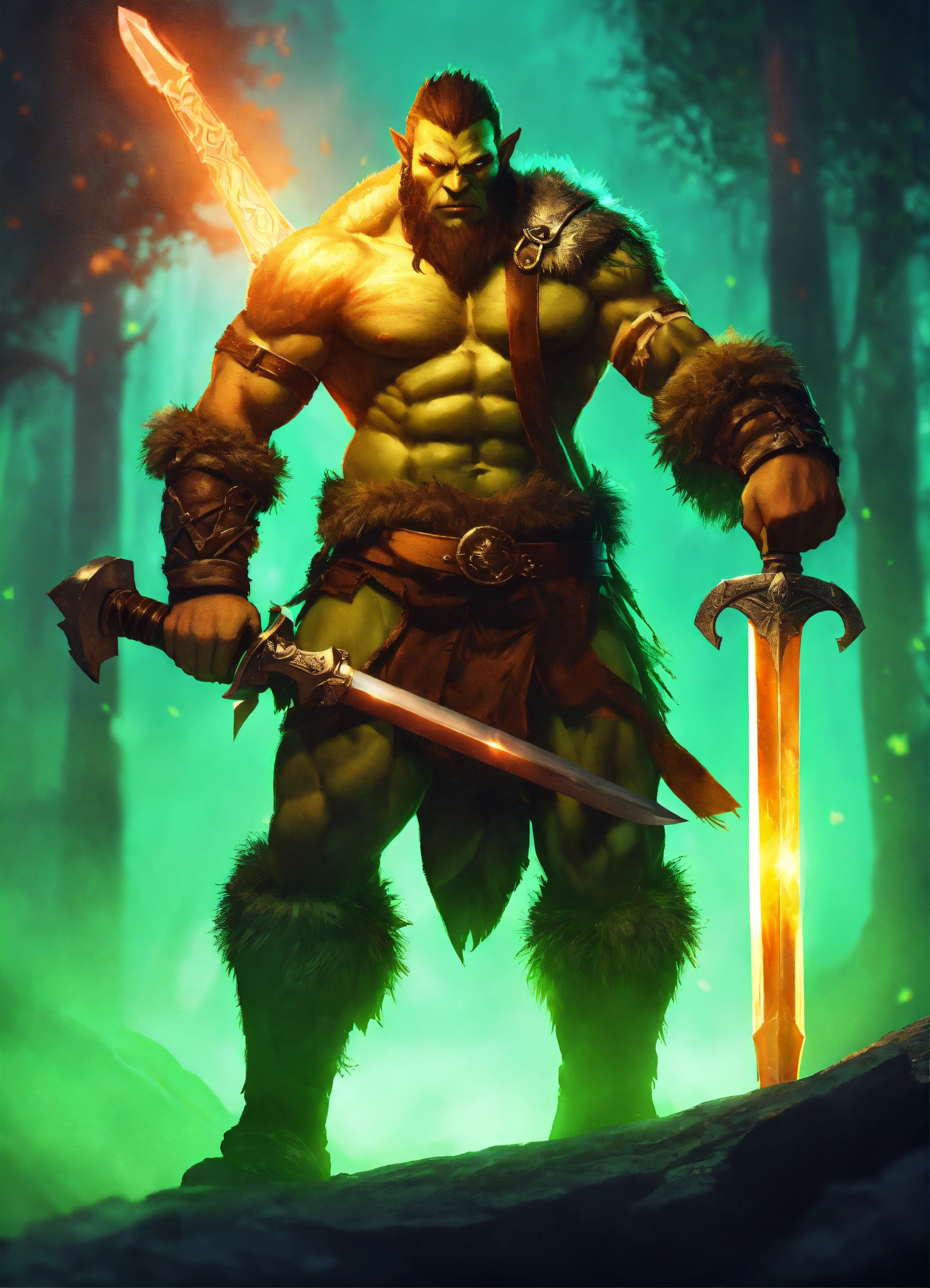 Lexica - Half-orc barbarian holding a large, glowing sword, fantasy ...