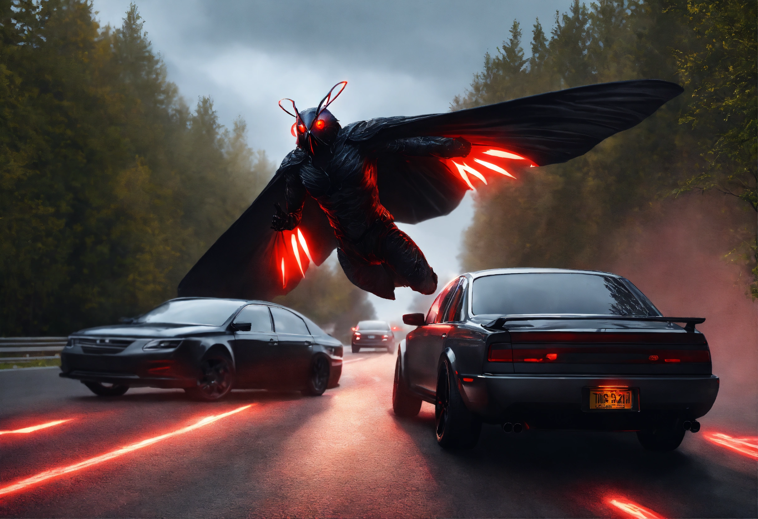 Lexica - Photorealistic humanoid mothman with black body and red ...
