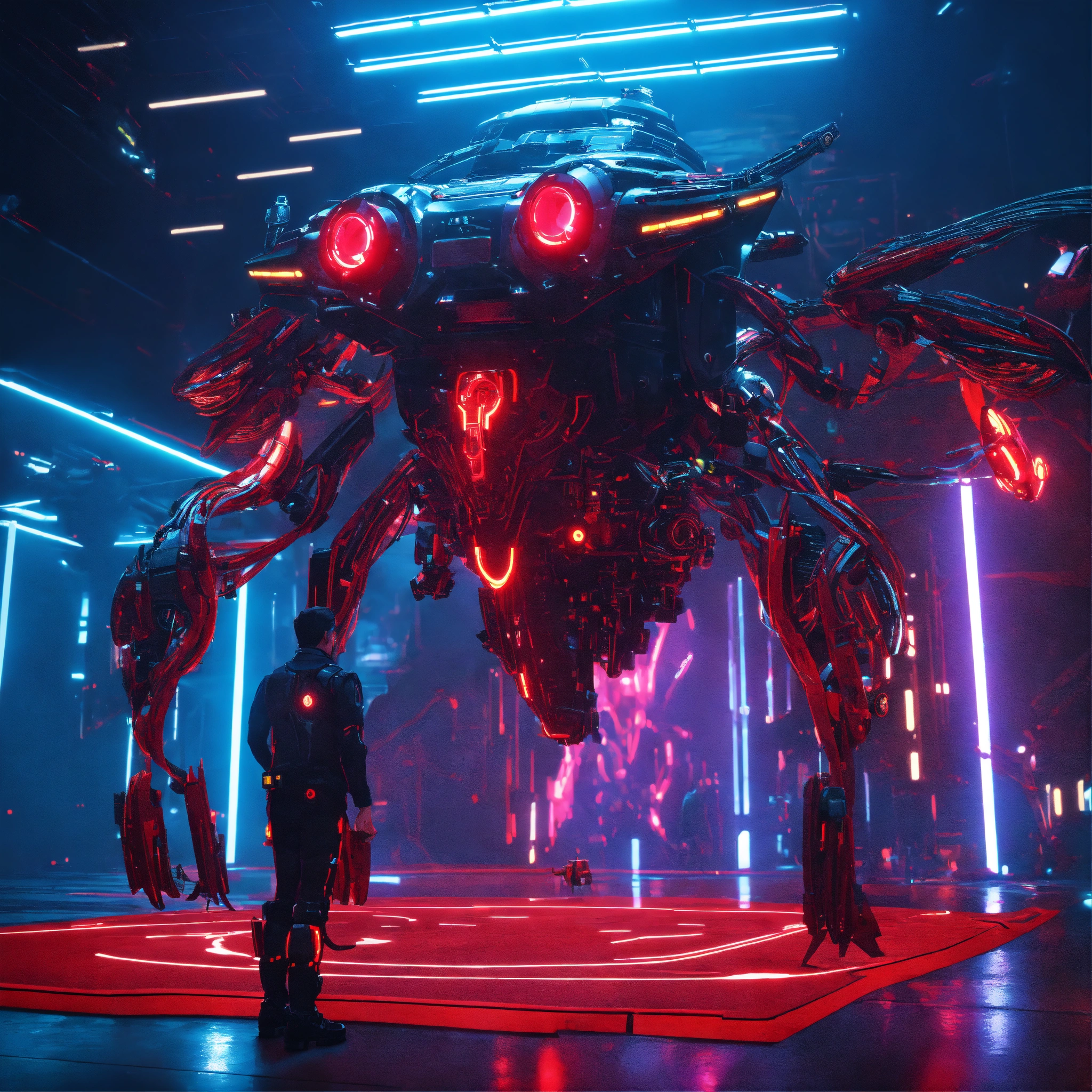 Lexica - 2 flying black patrol bots with robotic tentacles, scanning a ...