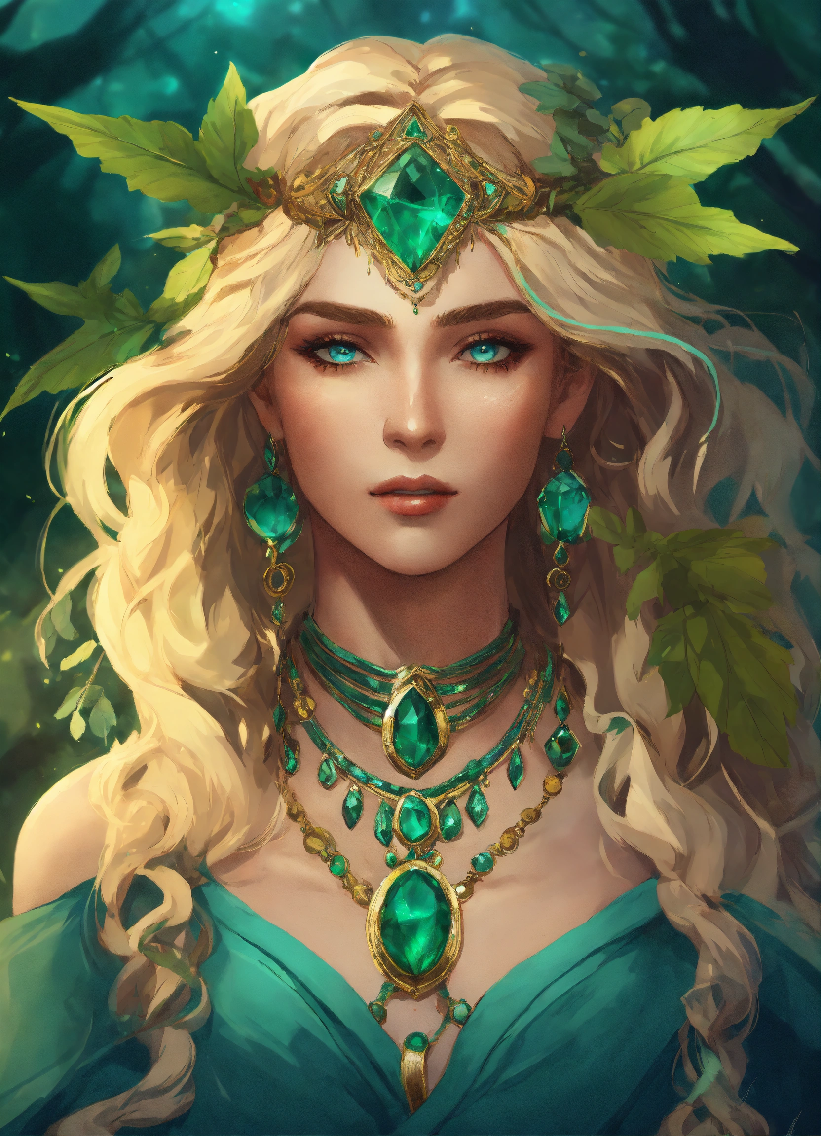Lexica - A woman tree witch queen, blonde hair, blue green eyes ...