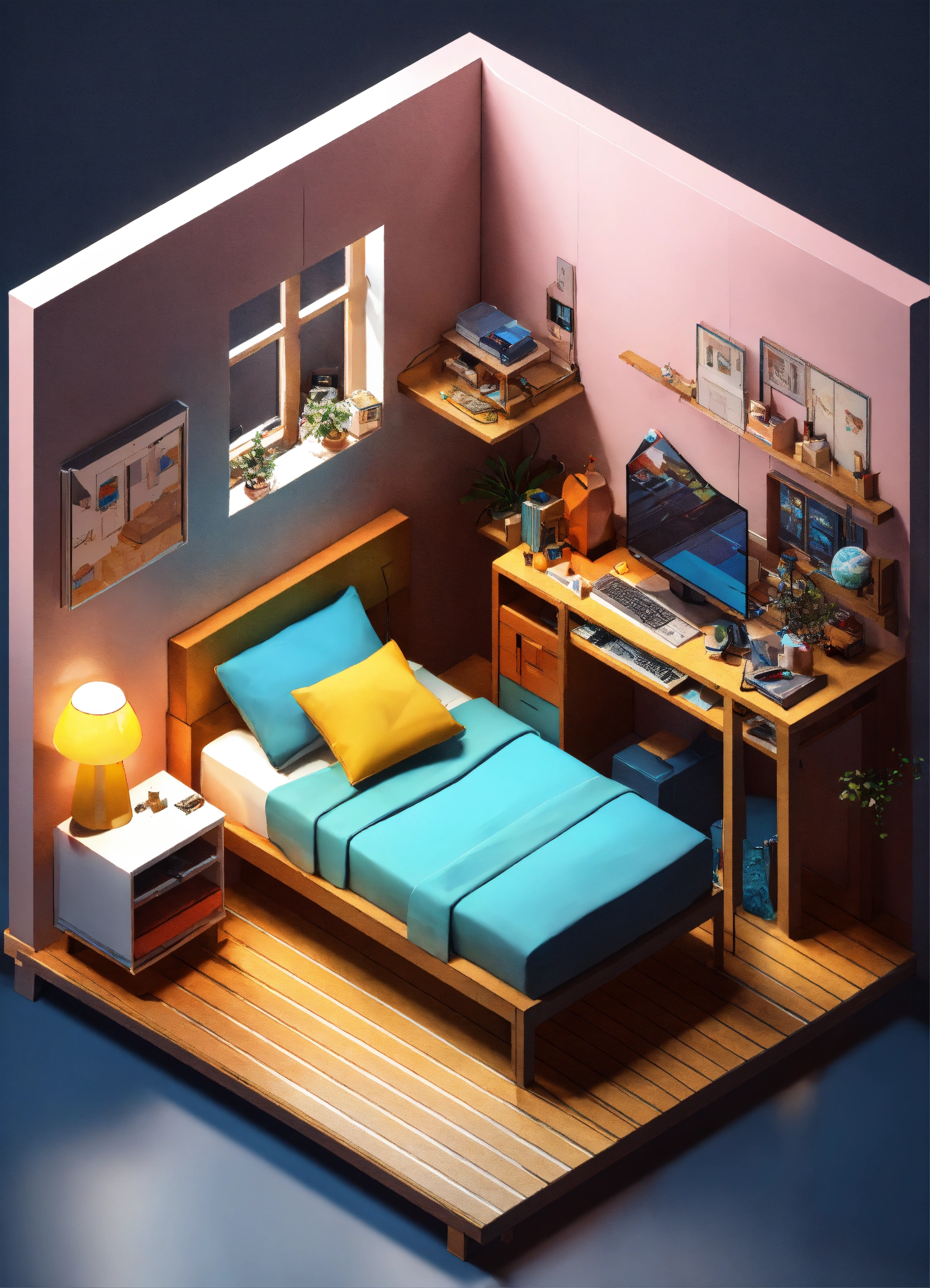 Lexica - Cube cutout of an isometric programmer's bedroom, 3d art ...