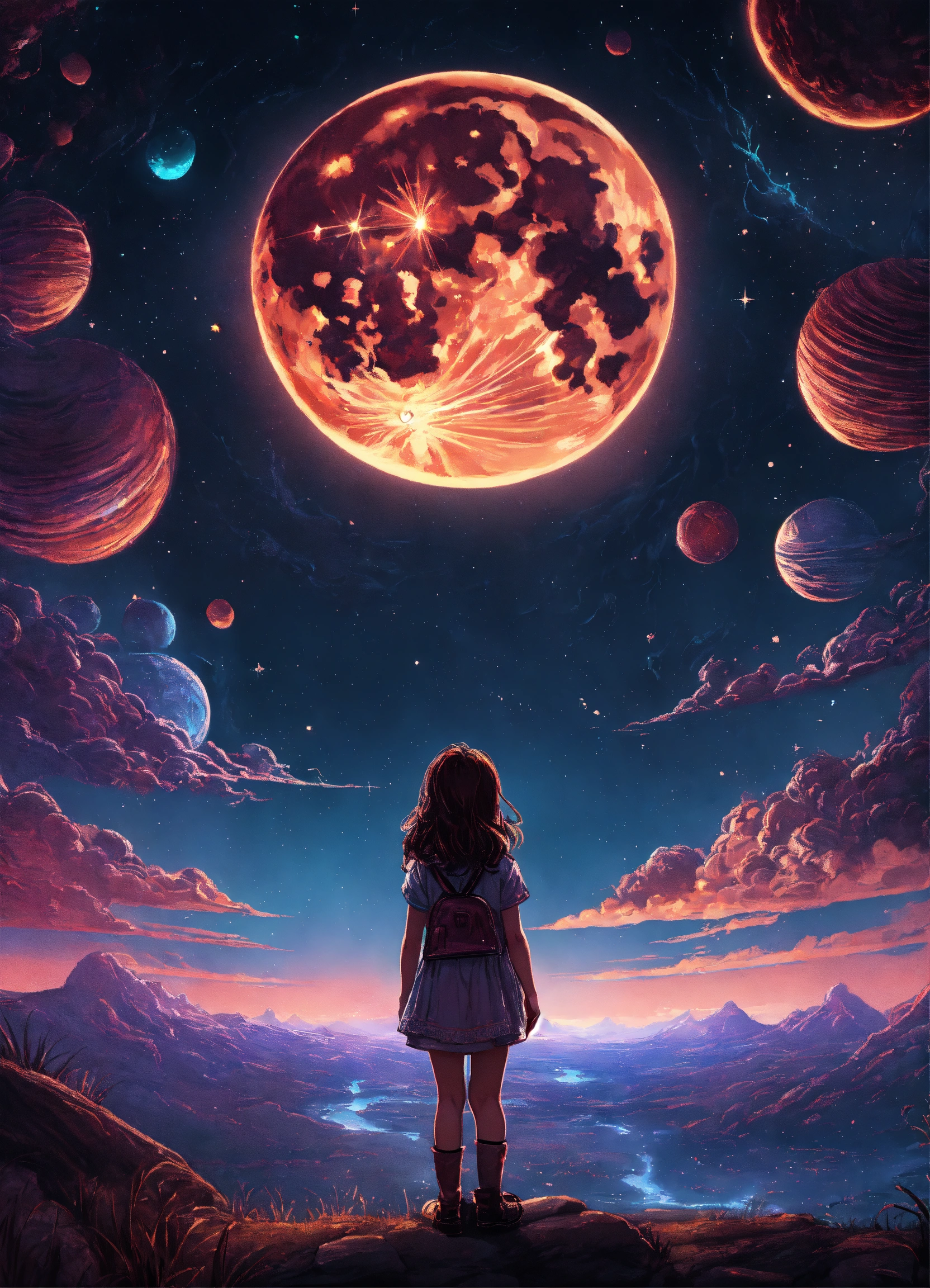 Lexica - By dan mumford, a little girl from behind looking at the stars ...