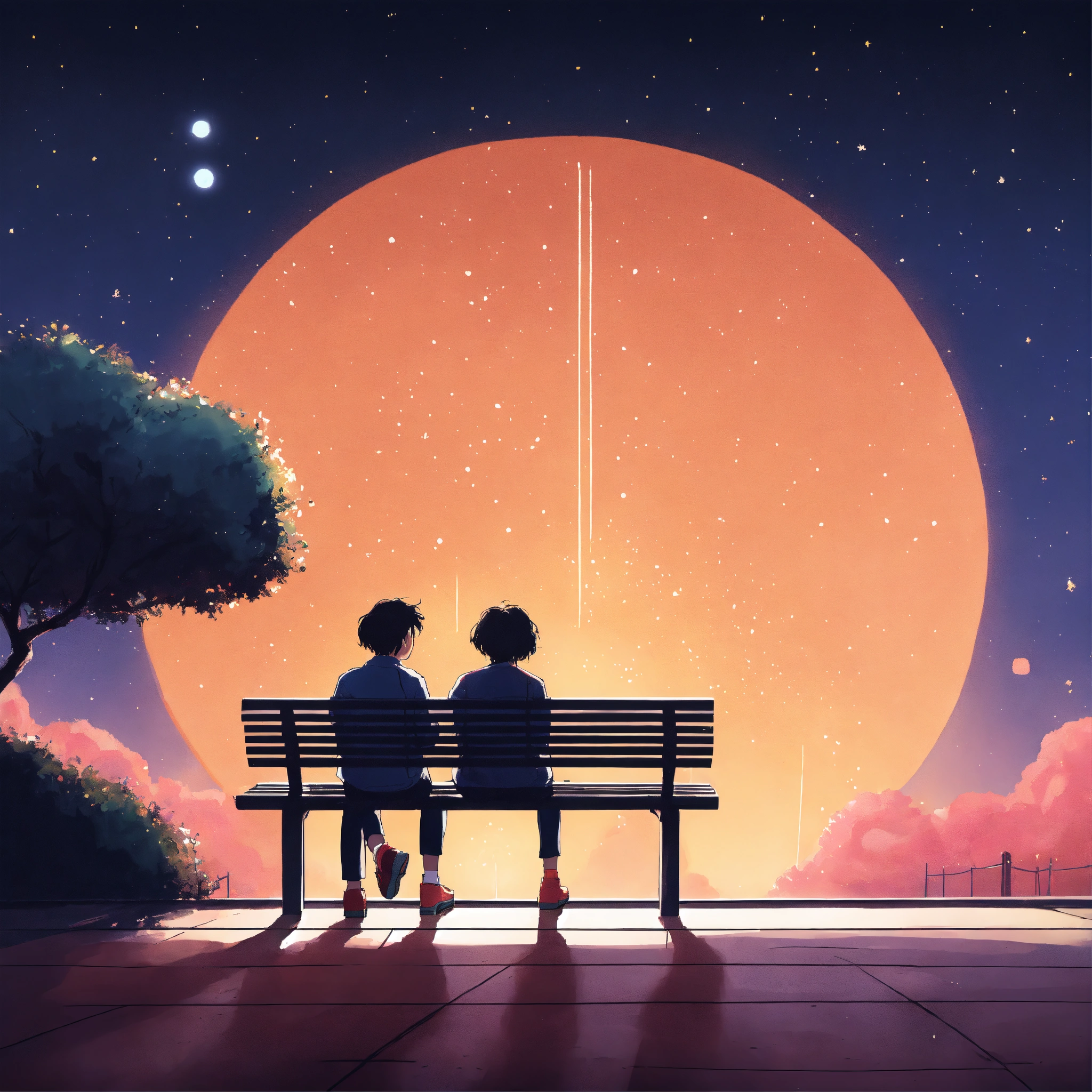 Lexica - Two friends sitting on a bench. sunshine and starlight cozy ...
