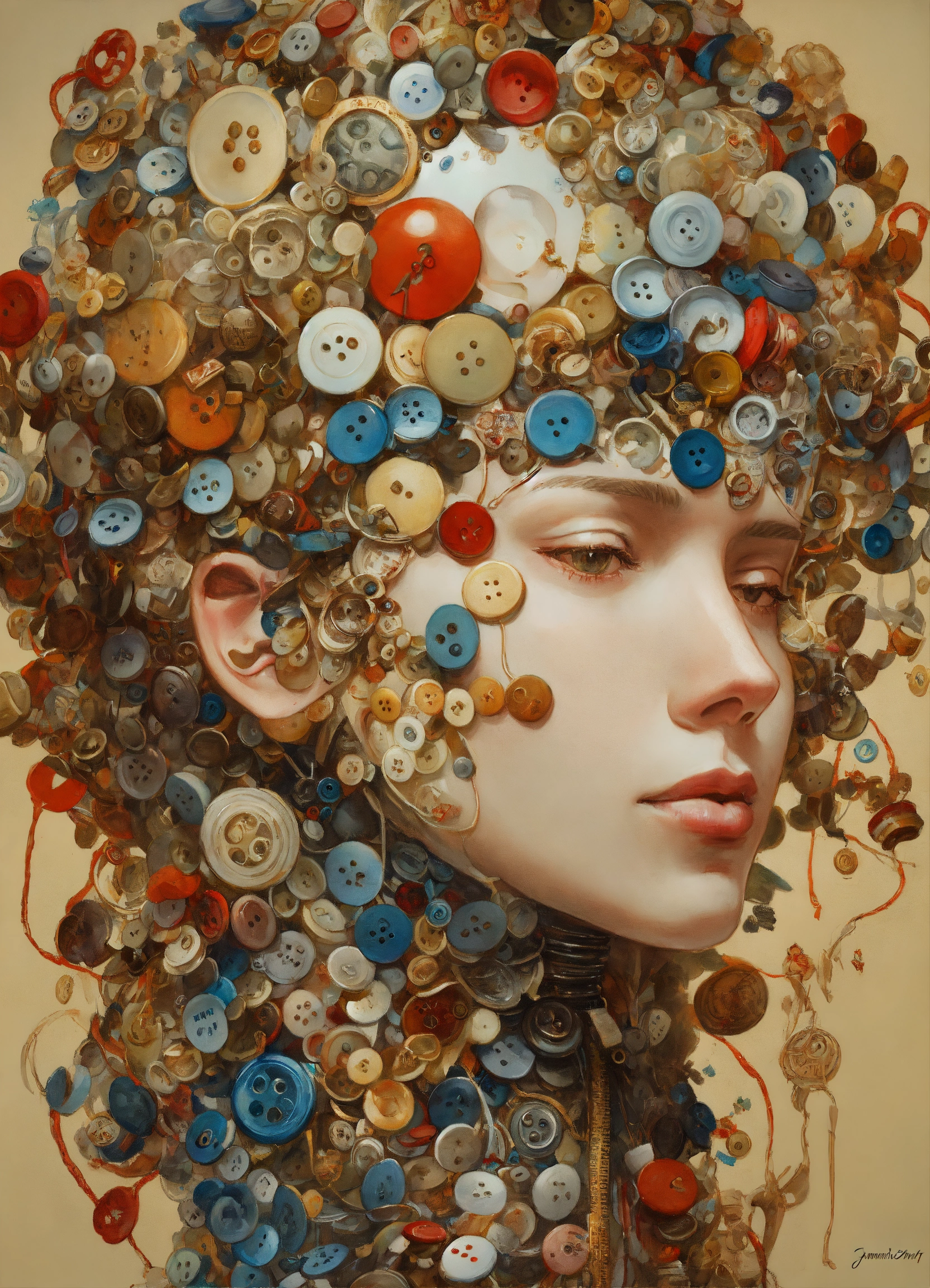Lexica - The anatomy of a human head made of buttons and zipper, an ...