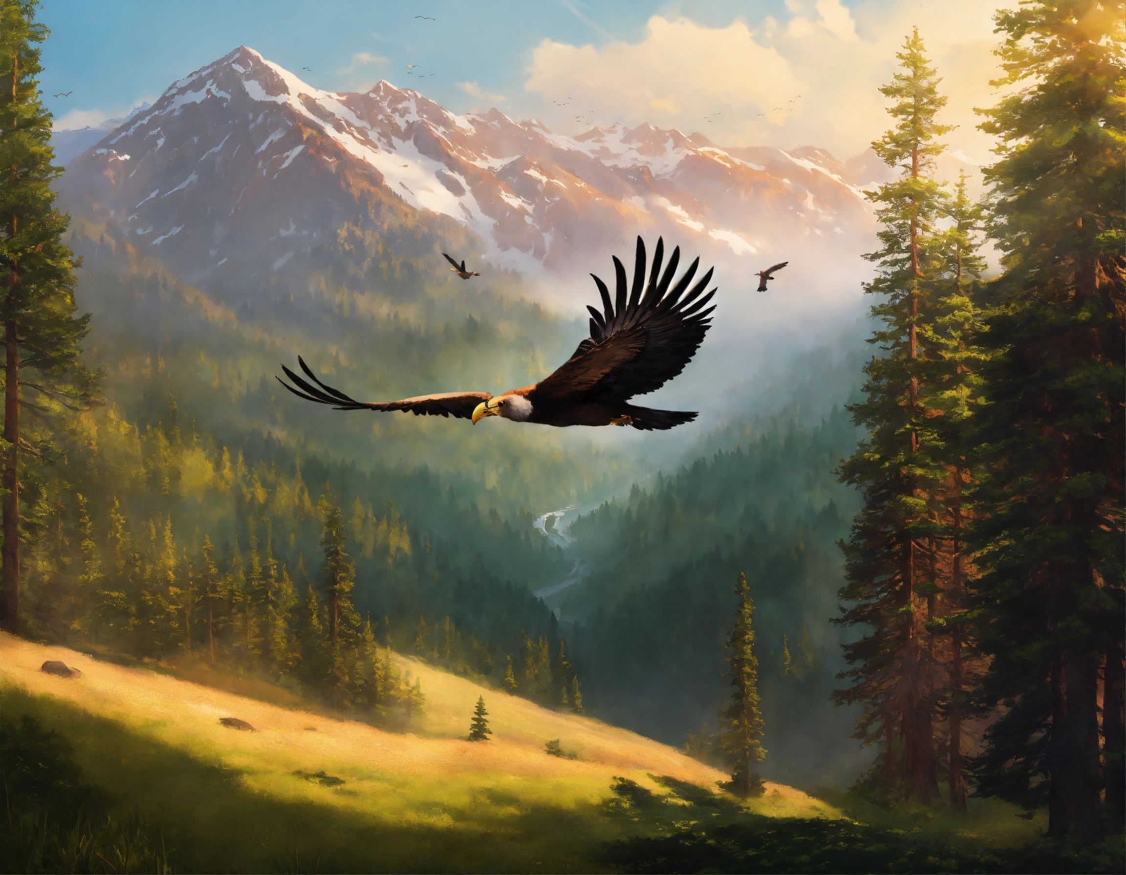 Lexica - Above view concept art of a big condor flying over a grassland ...