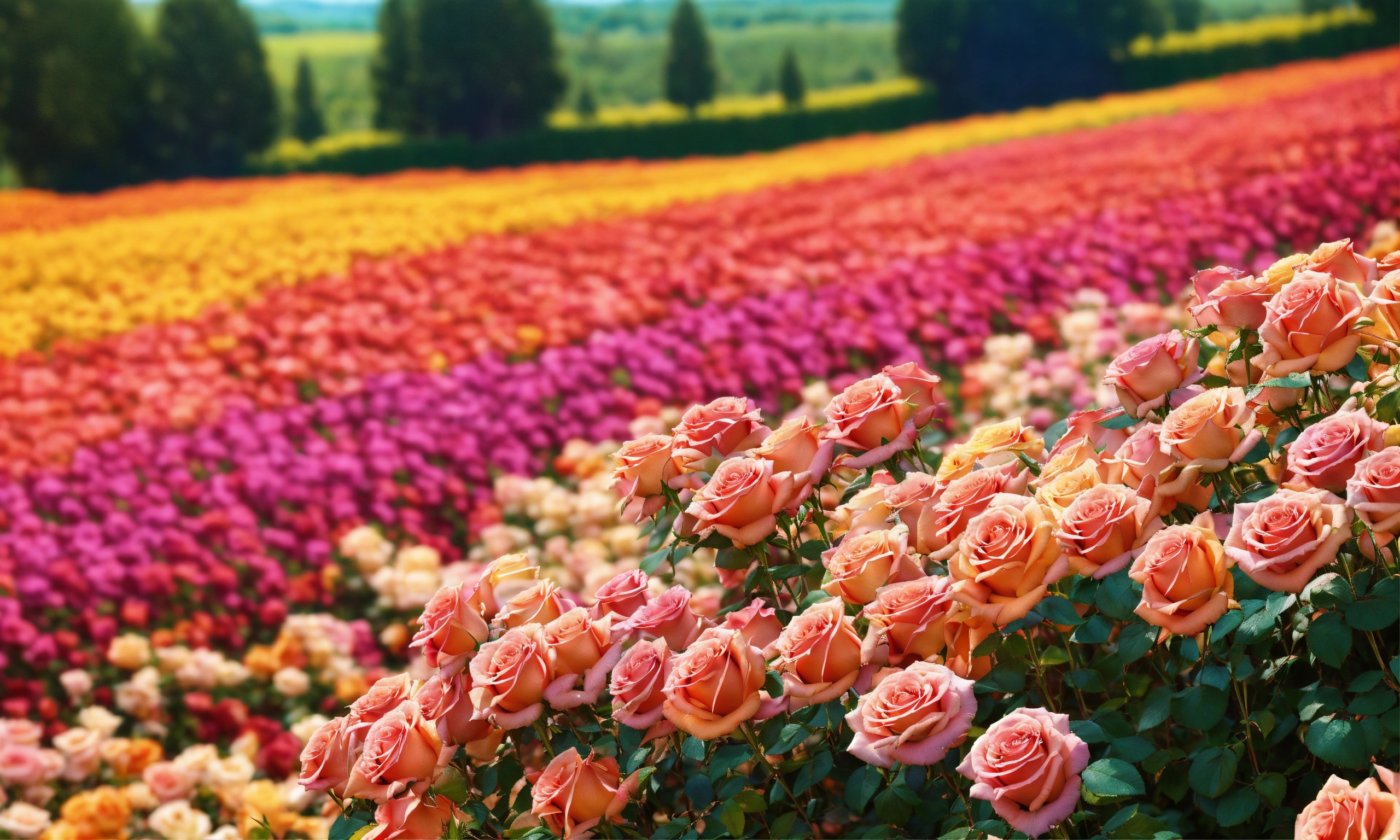 Lexica - Move on to a picture of a field of colorful Roses, with rows ...
