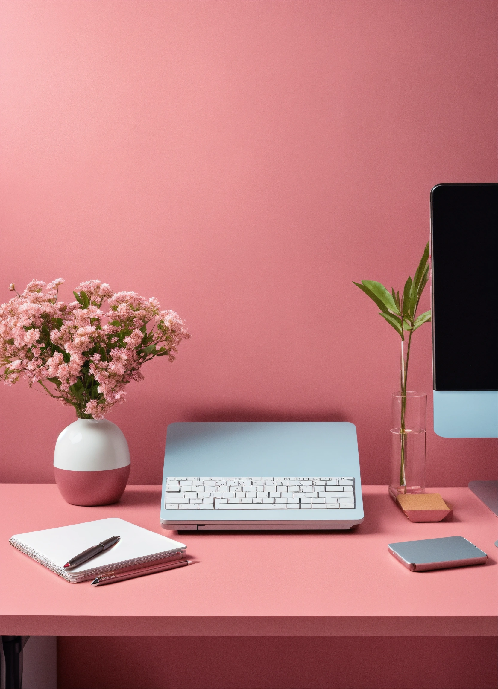 Lexica - Minimalist desk design with small details, stand flowers ...