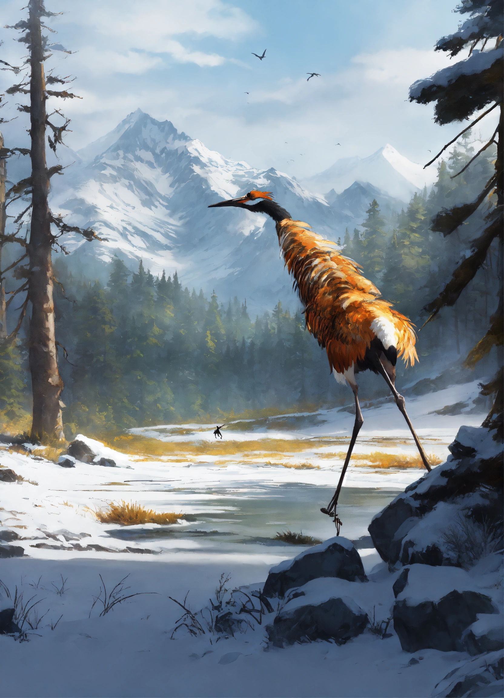 Lexica - Concept art of a crane running like an ostrich through a ...