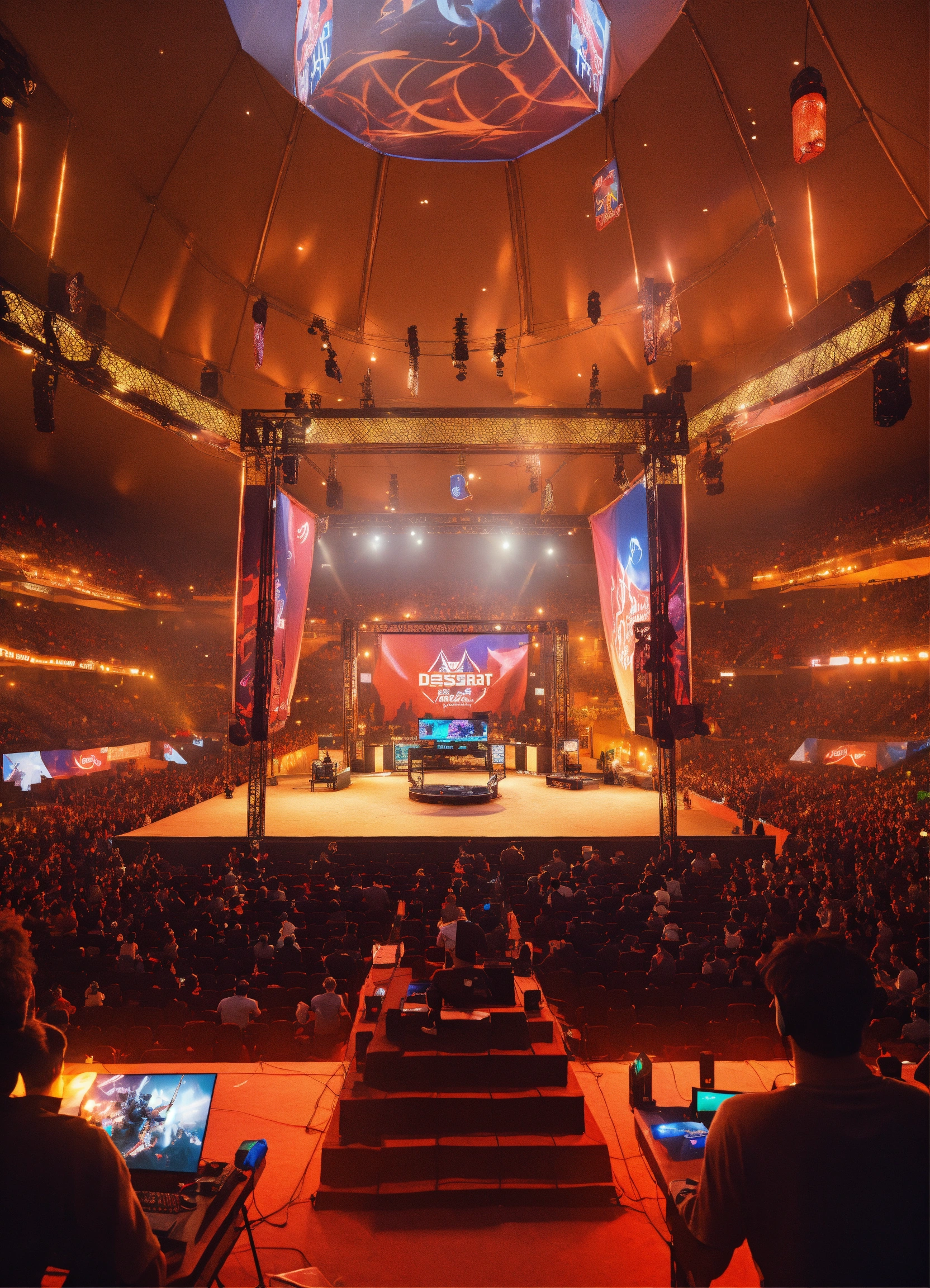 Lexica - Generate an image of a small esports venue's desert tent style ...
