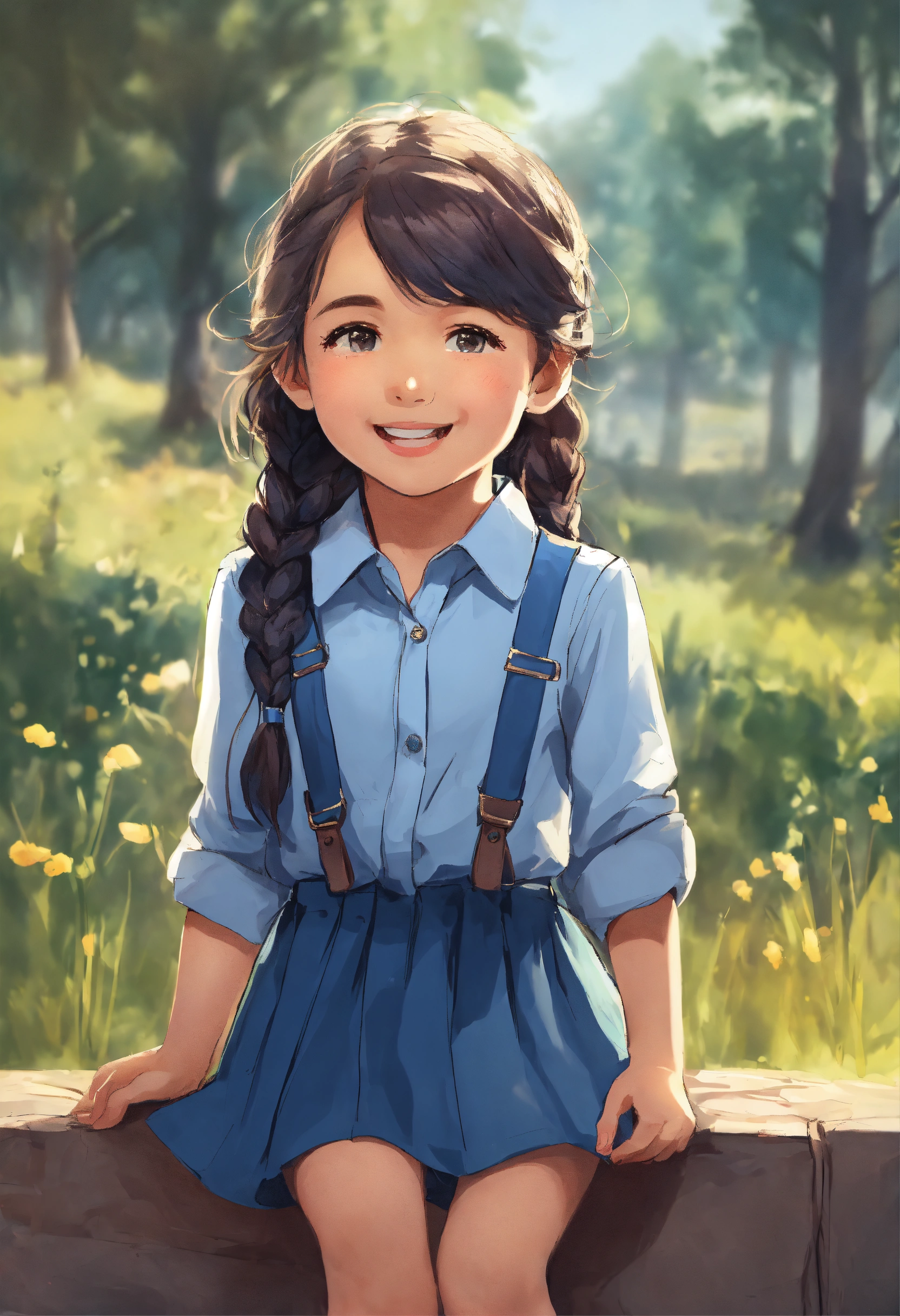 Lexica - A cute and smiling five-year-old girl with a light blue button ...