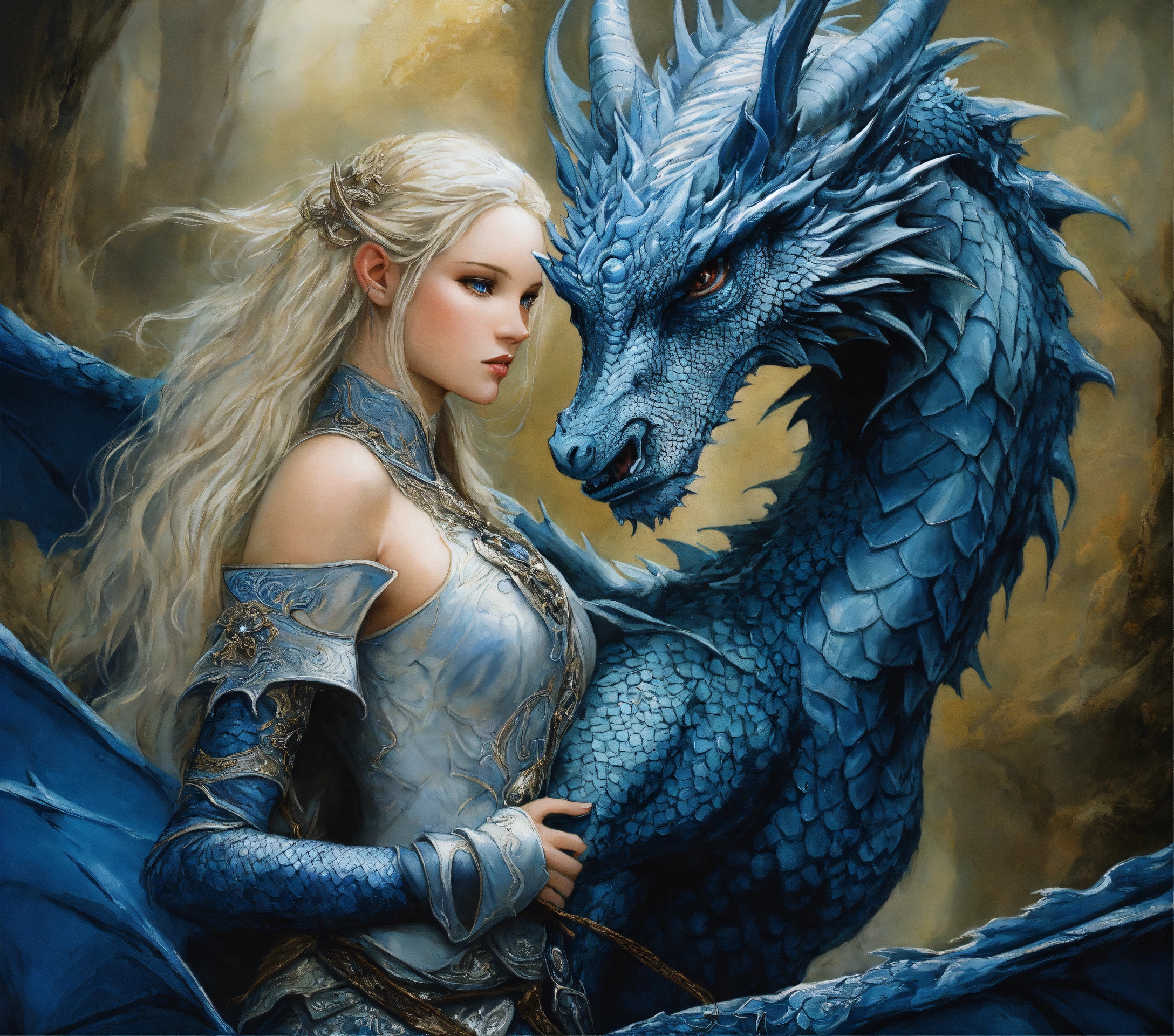 Lexica - Painting of a magnificent blue dragon with a 15 year old ...