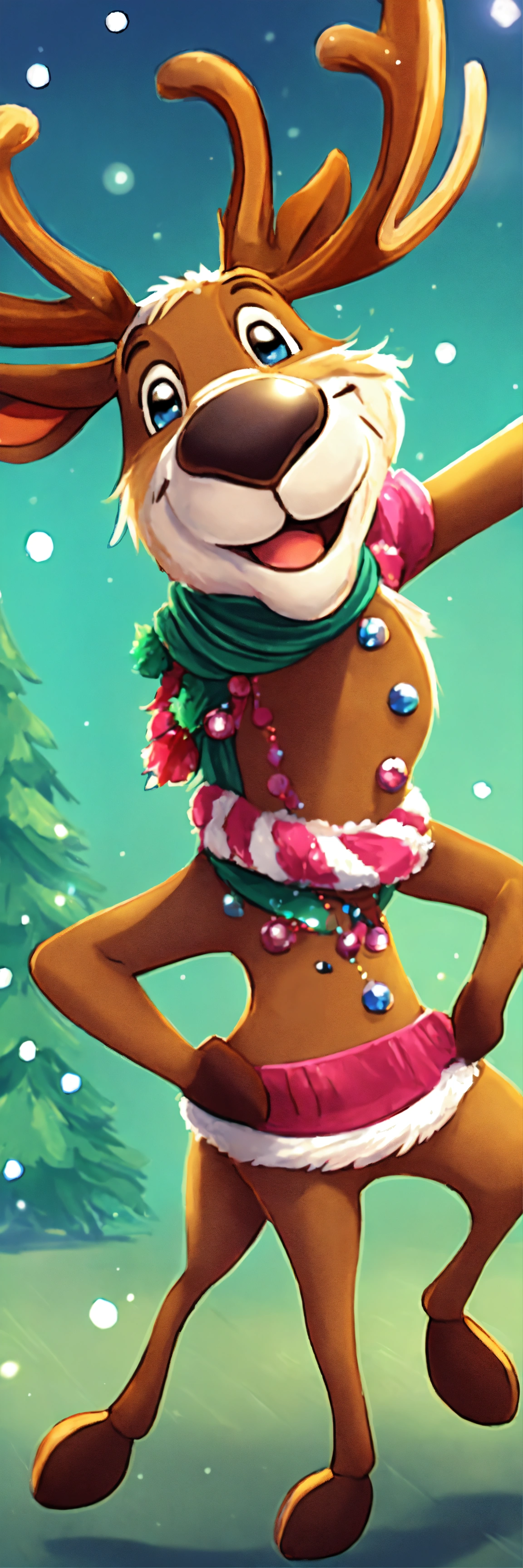 Lexica - Cute cartoon illustration of one cute dabbing (dance) reindeer