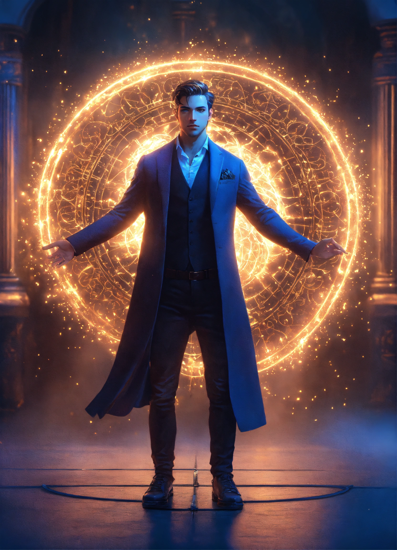 Lexica - A realistic full body portrait of a male magic user, indigo ...